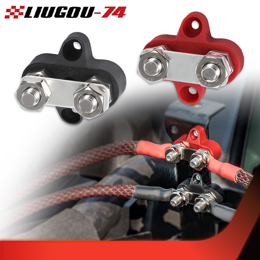 Red Black Junction Block Power Post Insulated Terminal Stud Battery 5/16" Ring