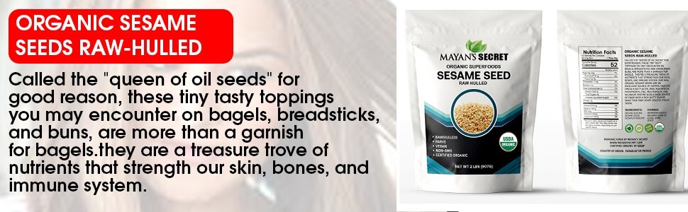 USDA Certified Organic hulled Sesame Seeds, 2 Lbs Gluten Free, Raw,Keto Friendly