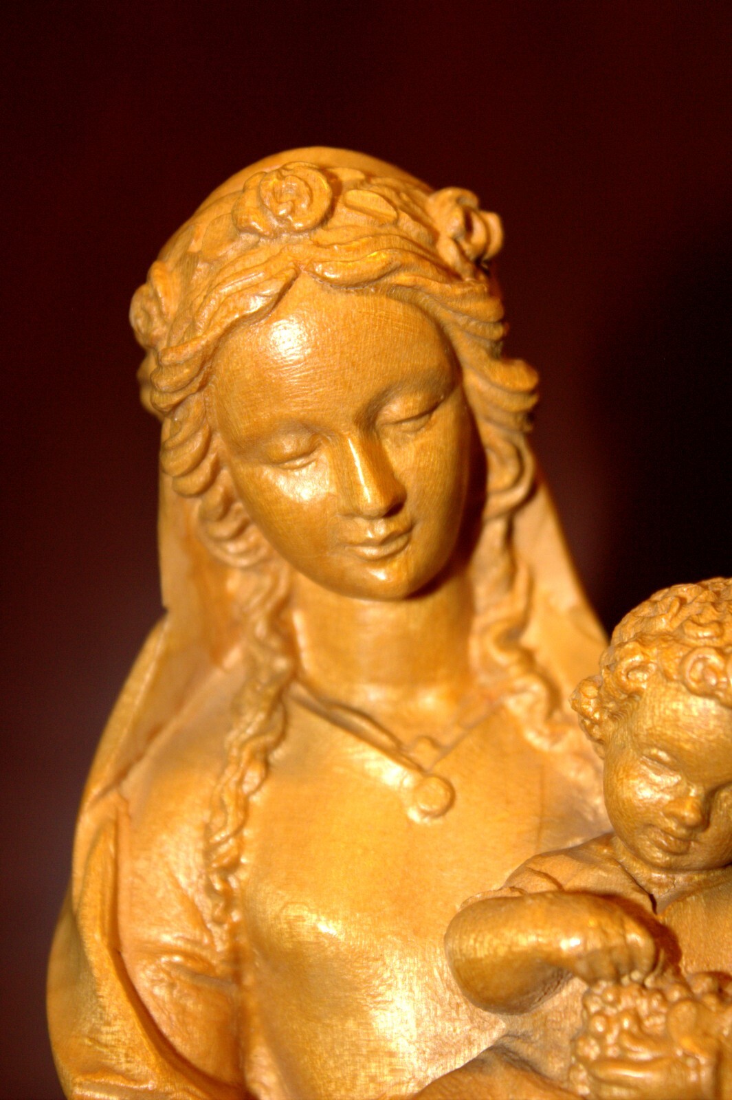 VTG ANRI 11" HAND CARVED WOOD OUR LADY VIRGIN MARY JESUS STATUE SCULPTURE FIGURE