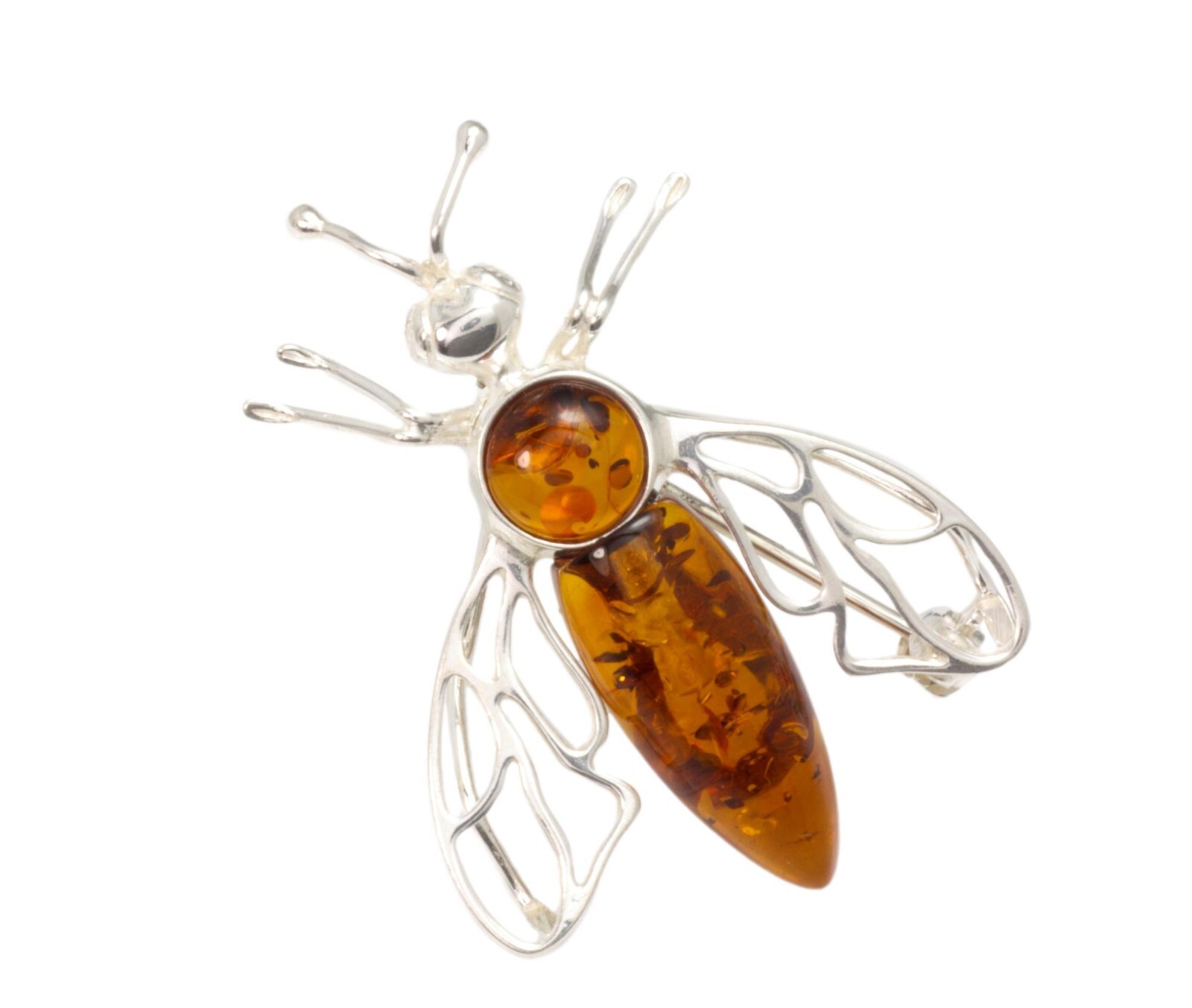 NATURAL BALTIC AMBER STERLING SILVER 925 Bee BROOCH - PIN Jewellery Woman