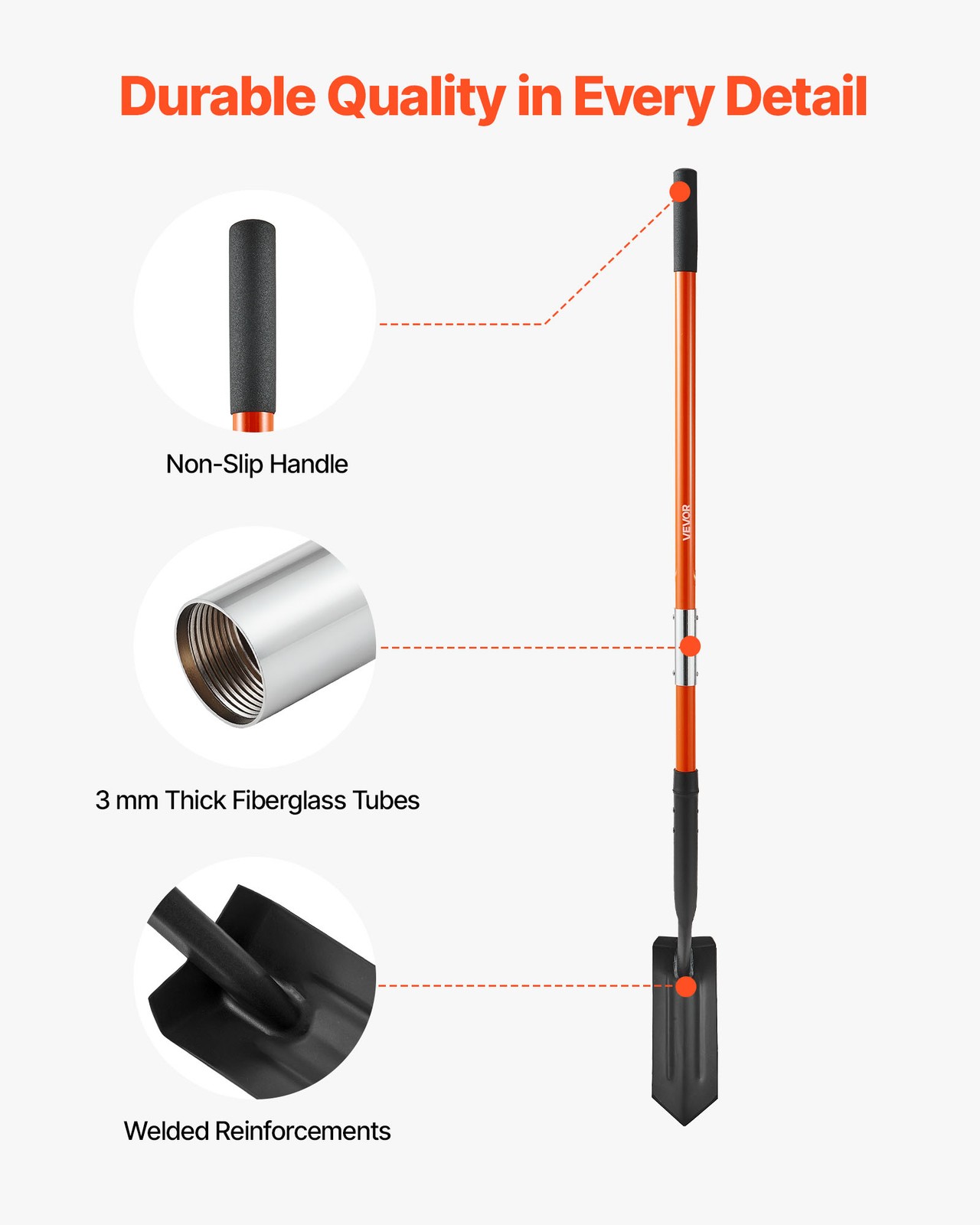 VEVOR Trench Shovel 4 in Trenching Shovel Fiberglass Handle for Digging 56 in