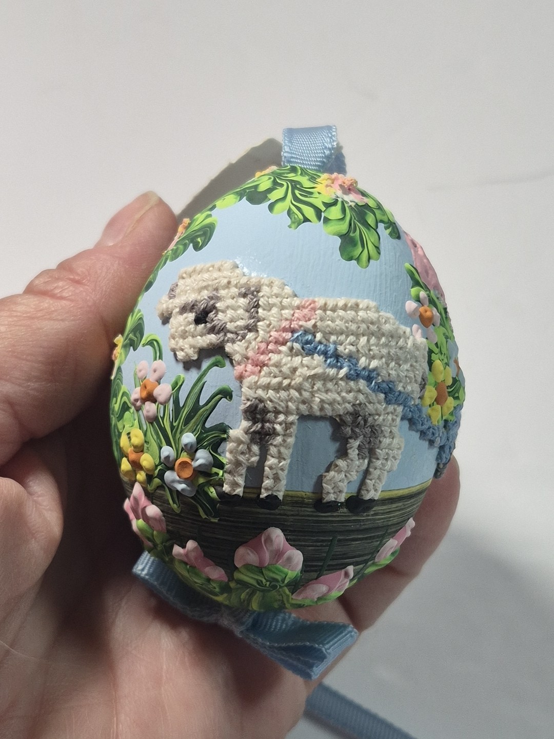 Handpainted Needlepoint Easter Egg Ornament Spring Garden Little Lamb Nwt