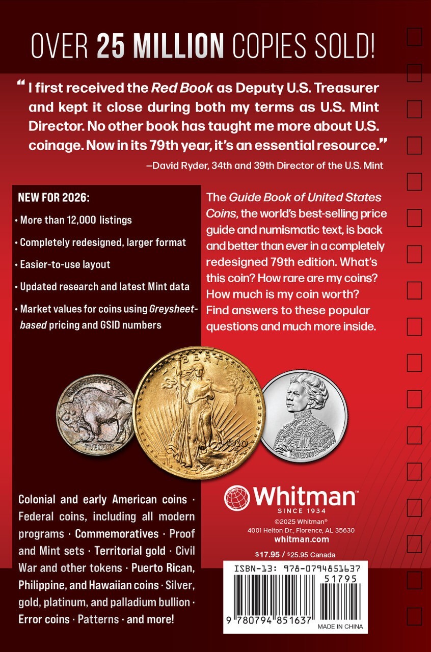 Whitman 2026 Red Book Handbook of US Coins Spiral Bound