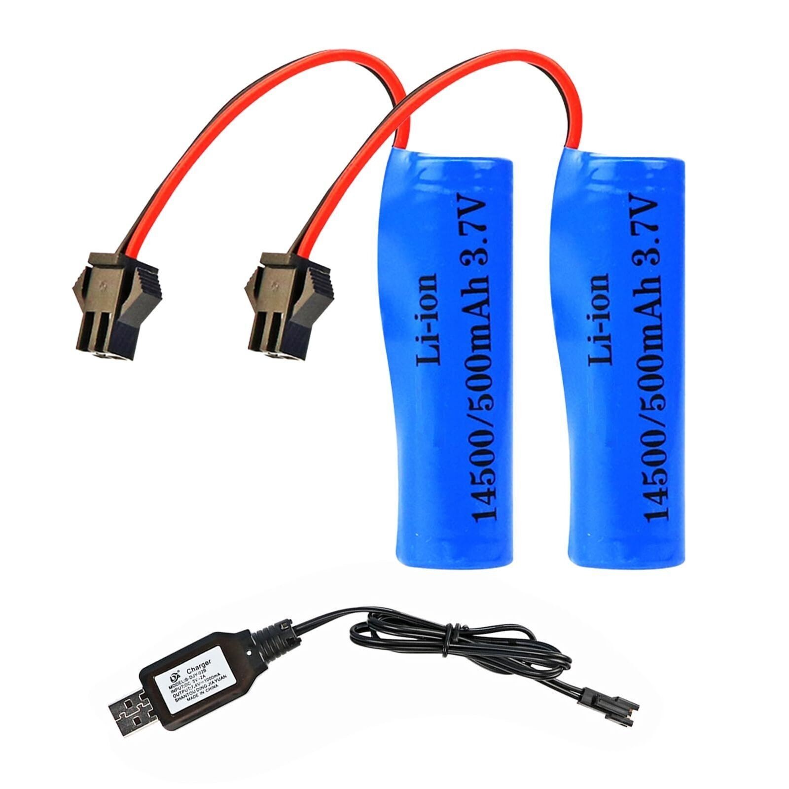 2x 14500 3.7V 500mAh Rechargeable Li-ion Battery w/ Charger for RC Car SM2P Plug