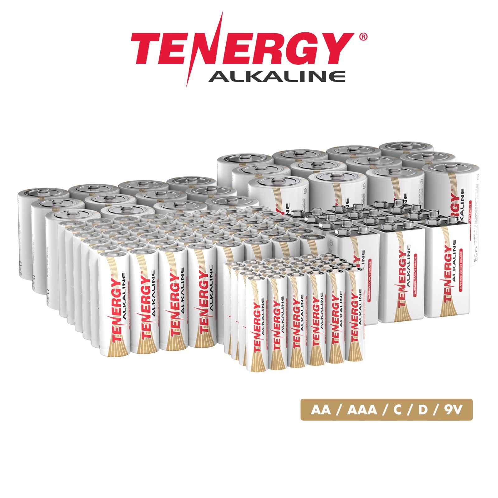 Tenergy ALKALINE AAA AA C D 9V Non-rechargeable Batteries LOT