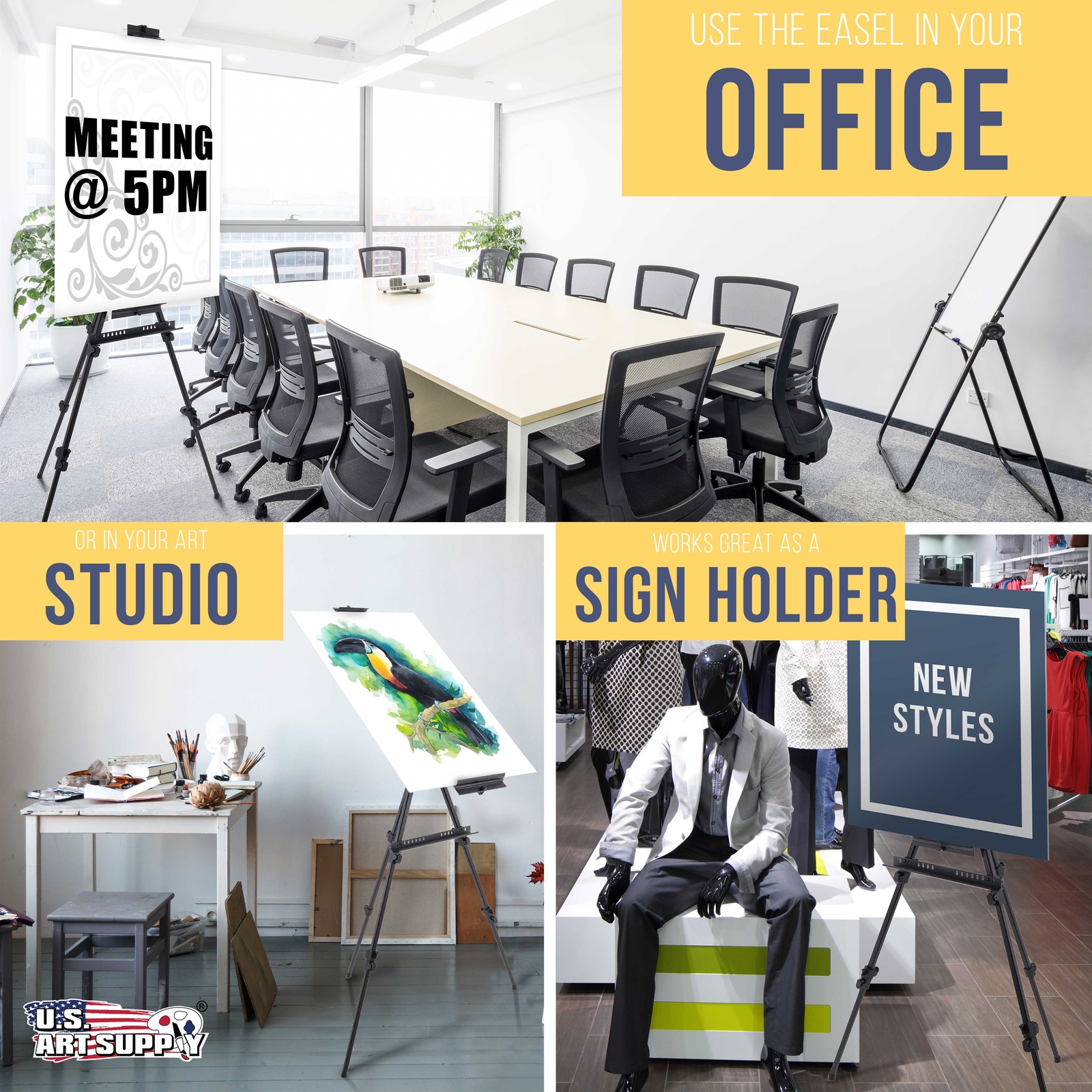 80" Aluminum Artist Watercolor Field Display Easel, Floor, Tabletop Tripod Stand