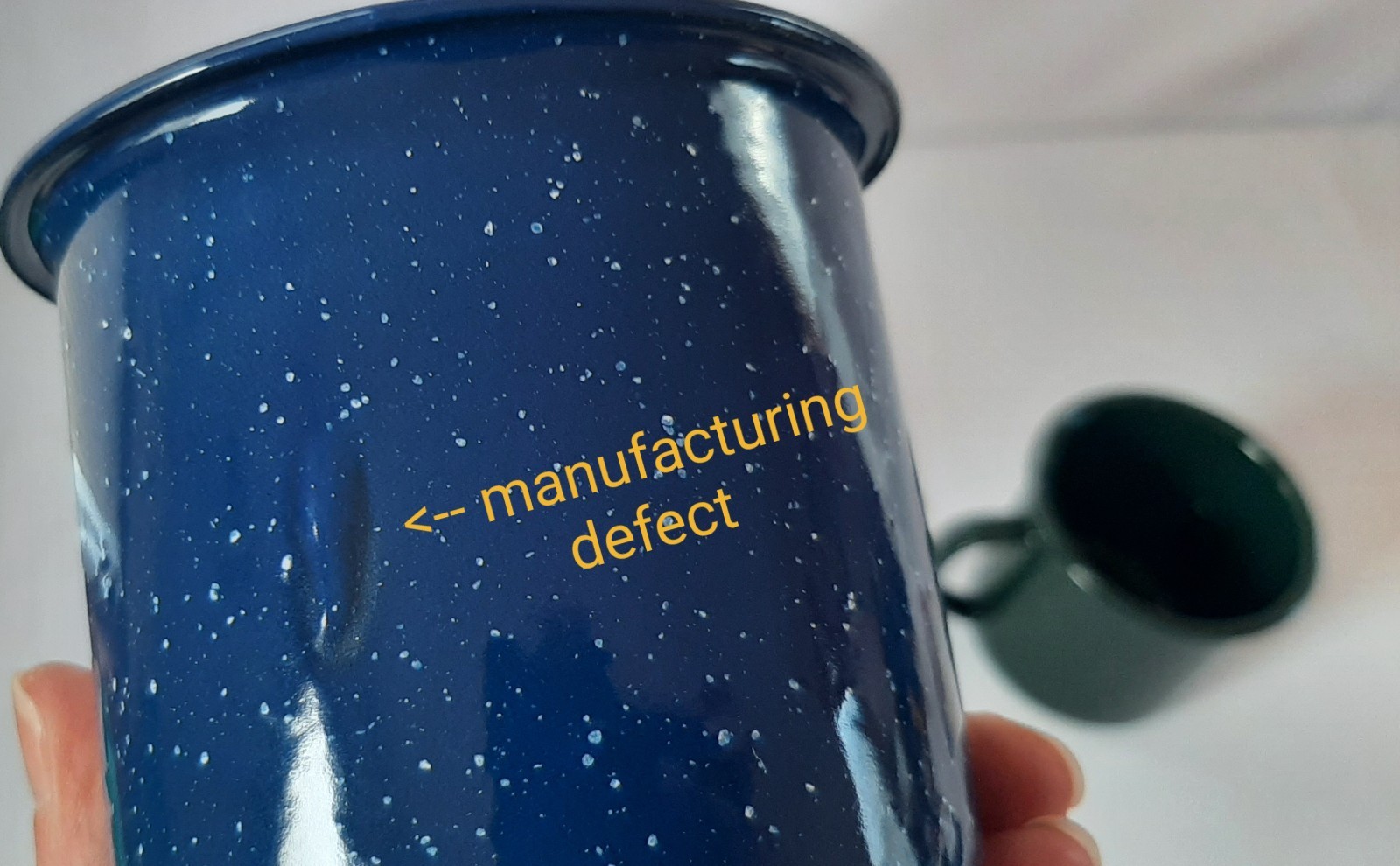 Coleman Blue Speckled Enamelware Camping Mugs Set of 2 Cups, plus a green mug