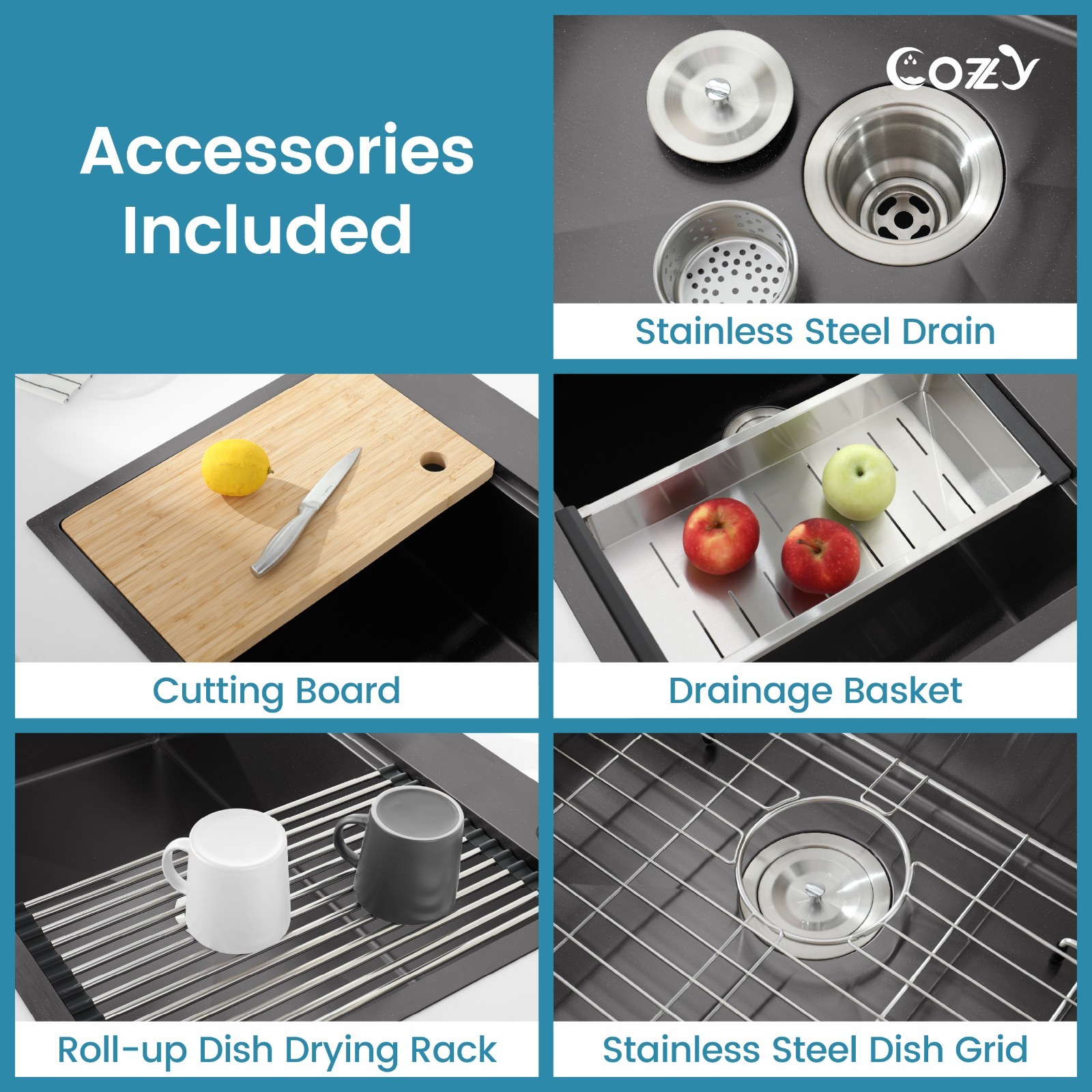 Cozy n Bath 33x22 inch overmount kitchen sink with accessors and drain