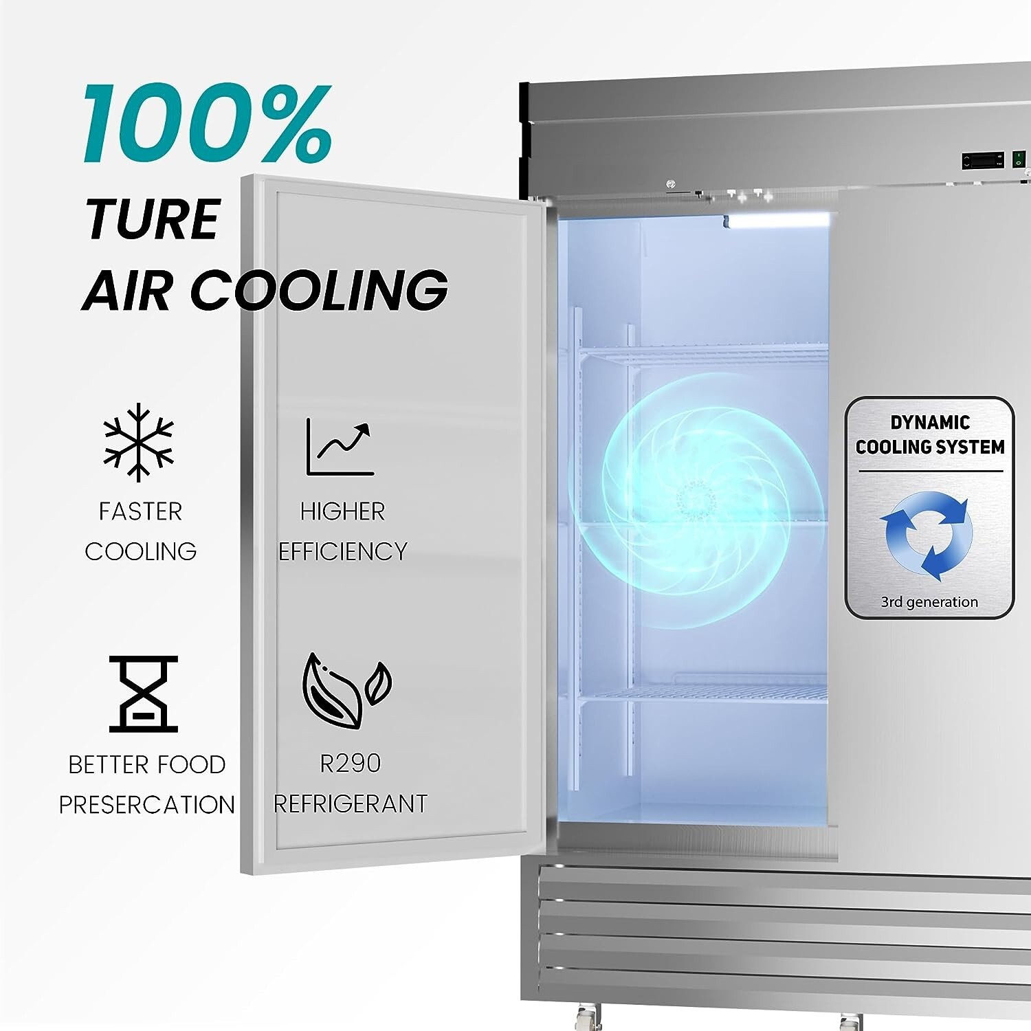 New 54'' Reach-In Commercial Refrigerator Stainless Steel 2 Solid Doors 49 Cu.Ft