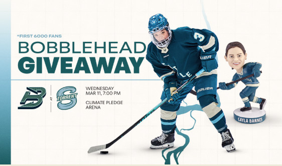 2026 Cayla Barnes Bobblehead Seattle Torrent Hockey PWHL SGA 3/11/26 US Olympics