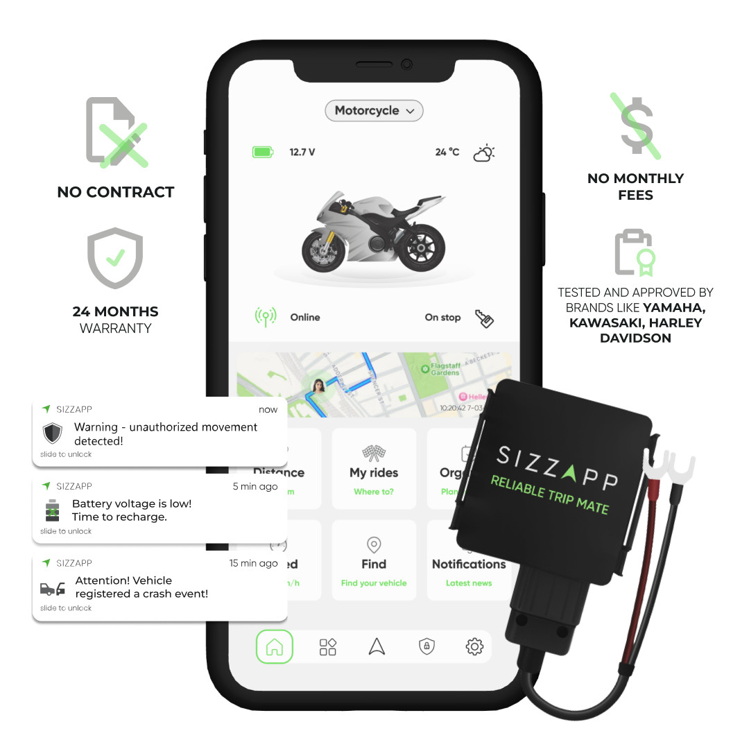SIZZAPP Real-time GPS tracker for motorbikes WITHOUT SUBSCRIPTION
