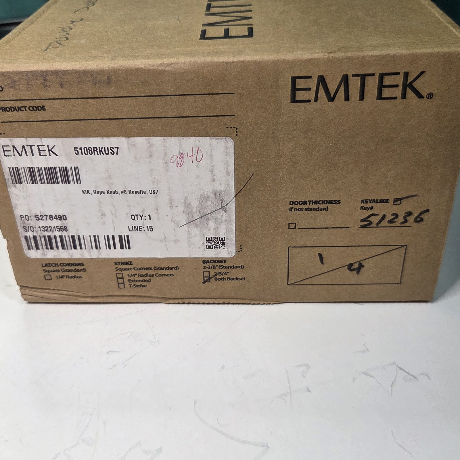 Emtek Rope Entry Door Knob 5108RKUS7 Polished Brass Keyed Lockset w Keys