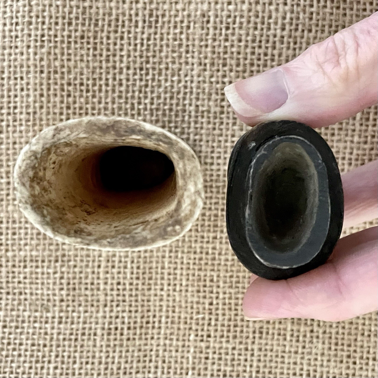 Vintage African Carved Antler Container Snuff Bottle 6.5" x 1.5" Frog Stopper