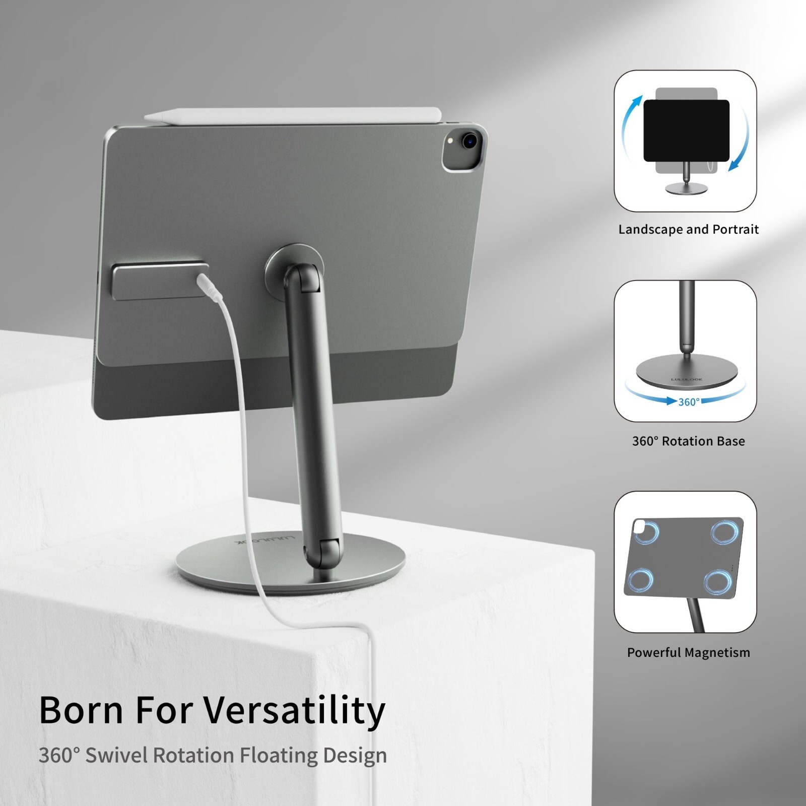 360 Rotating Foldable Magnetic Wireless Charging Stand For iPad Pro M4 13/12.9