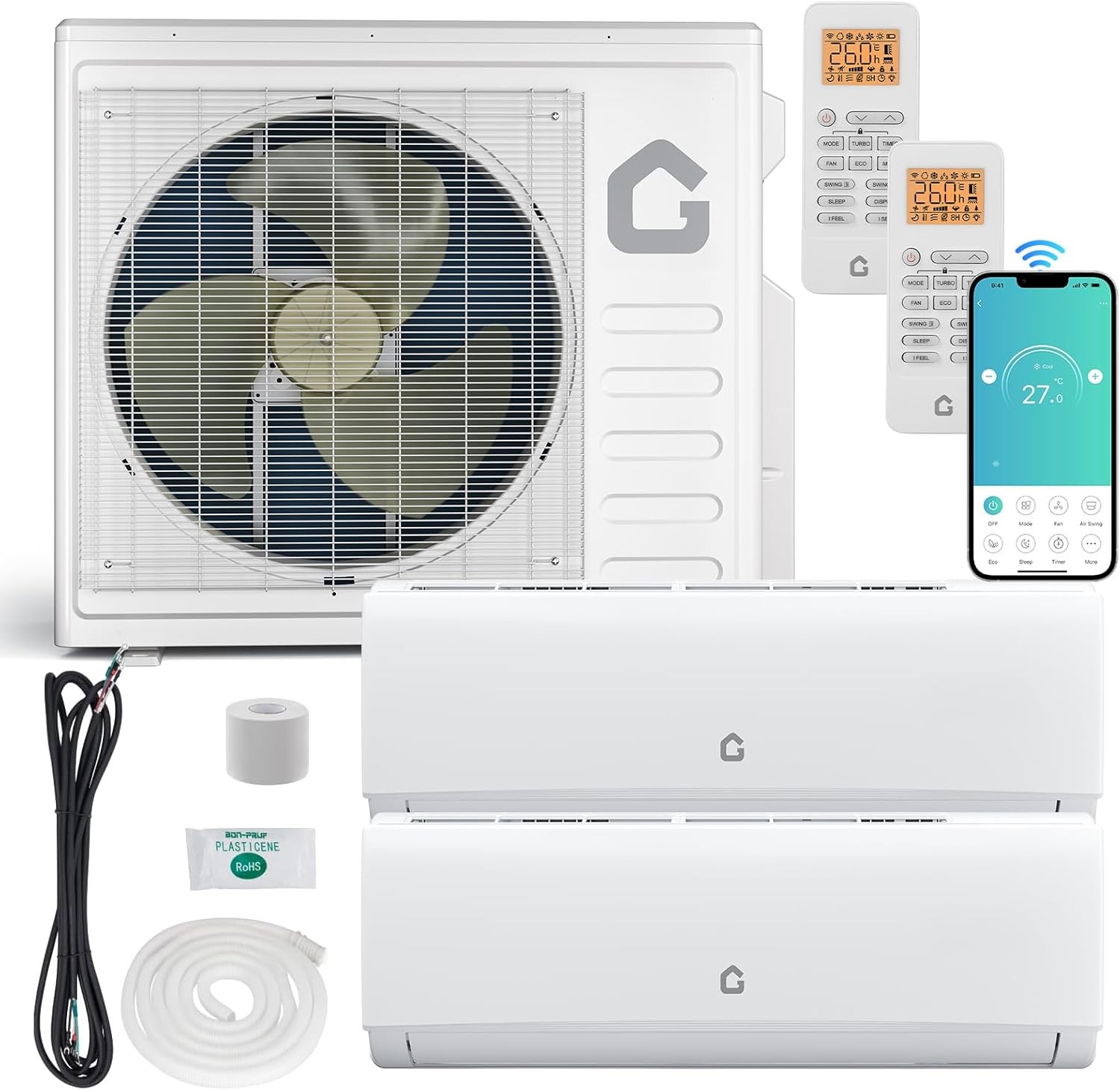 28K BTU 20 SEER2 Dual Zone Mini Split Air Conditioner AC/Heating 9000+12000BTU