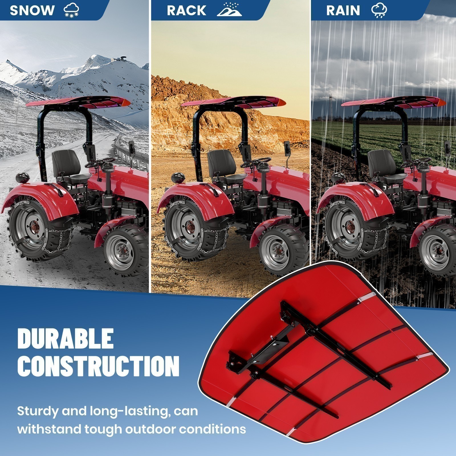 Sun Shield Tuff Top Tractor Canopy For ROPS 48" X 52"-Red For 2" x 2" or 2" x3"