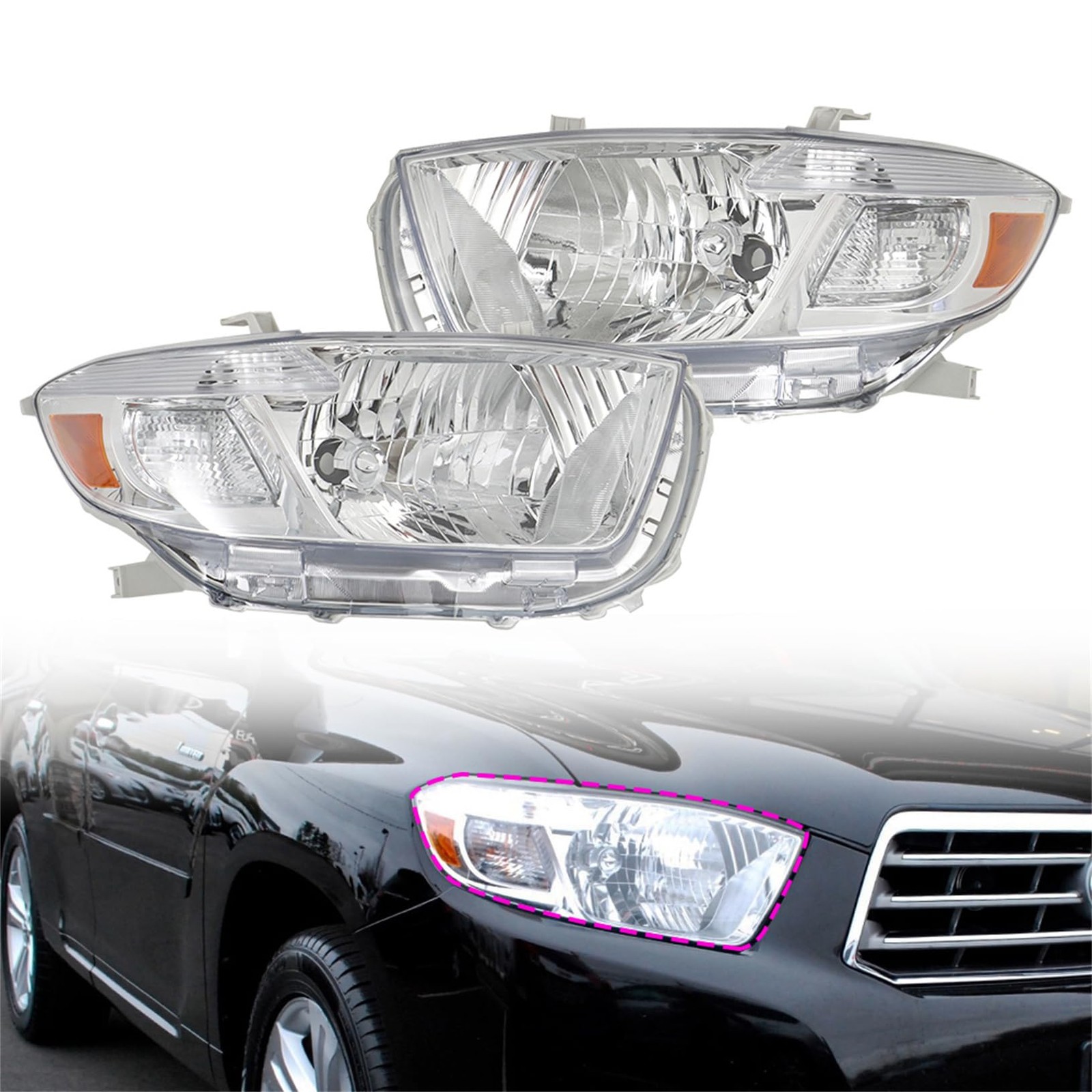 Driver and Passenger Side Headlight Assembly Replacement for Highlander