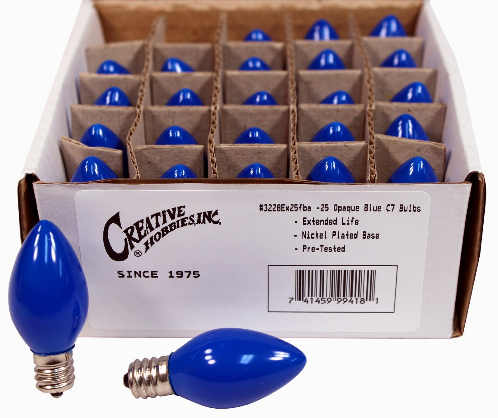 25 Pack - C7, Opaque Blue, 7W, E12 Candelabra Base Light Bulbs For String Lights