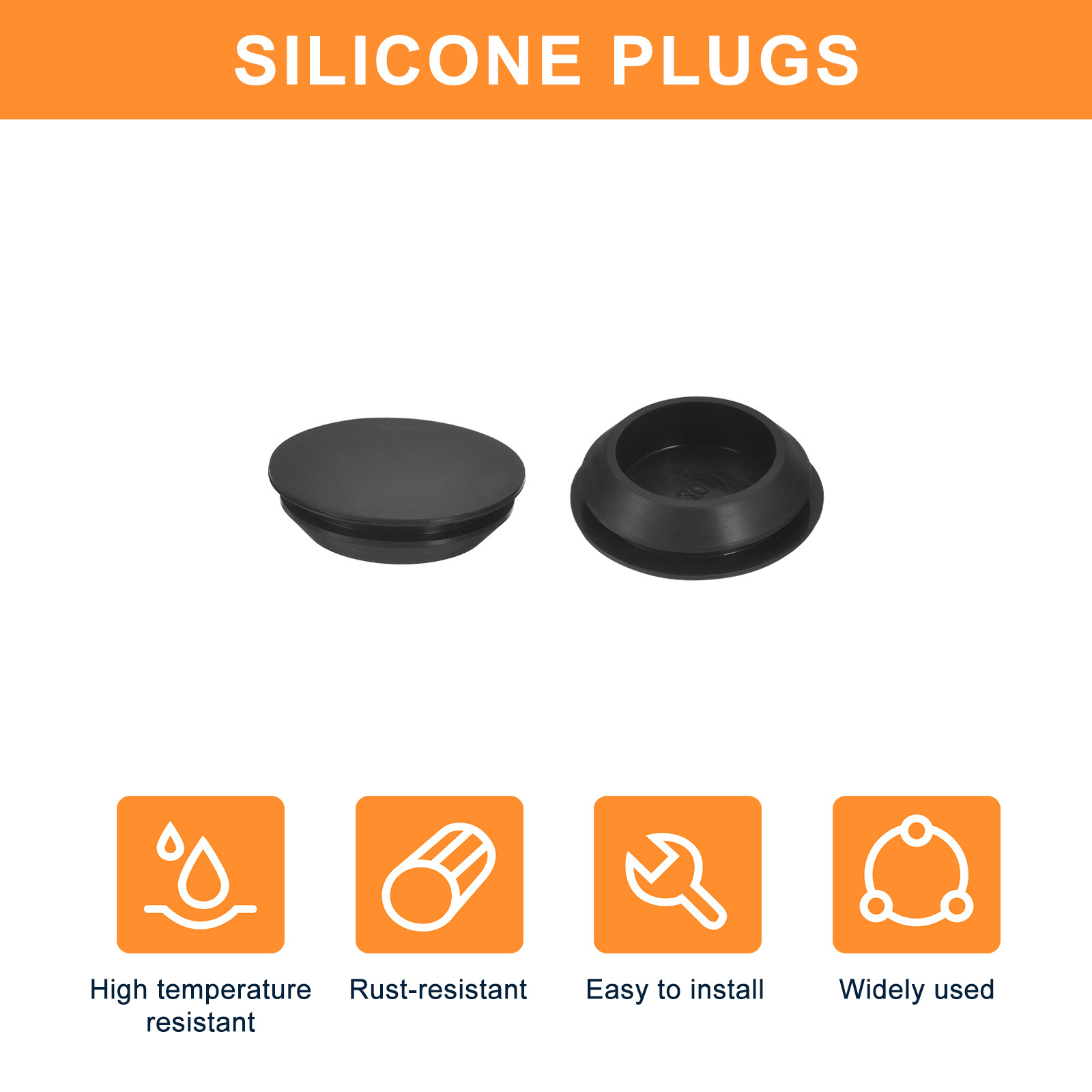 4Pcs Silicone Plugs Rubber Round Hole Plugs for 30-33mm Hole Black