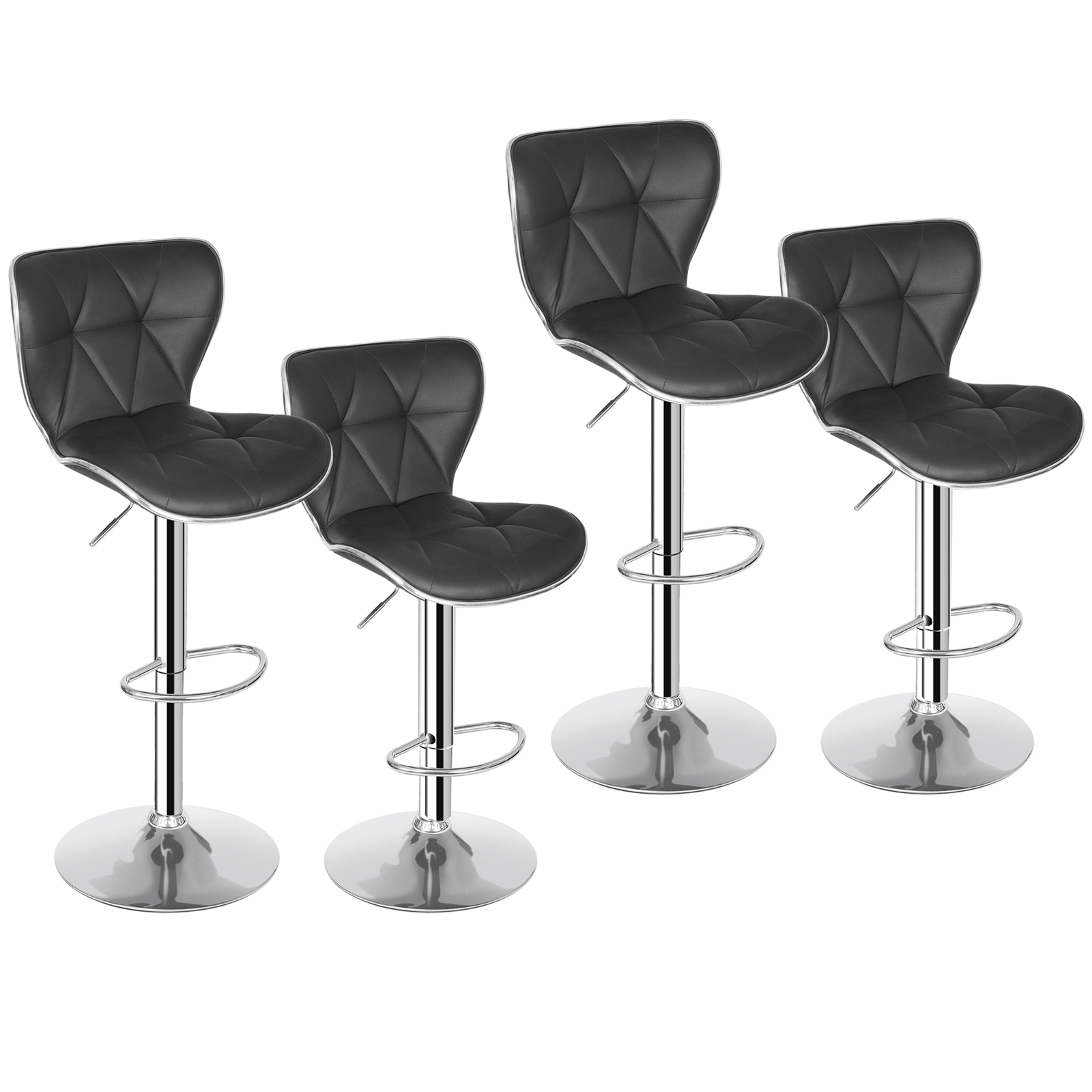 Set of 4 Shell Back Bar Stools Adjustable Swivel PU Leather Stool with Back