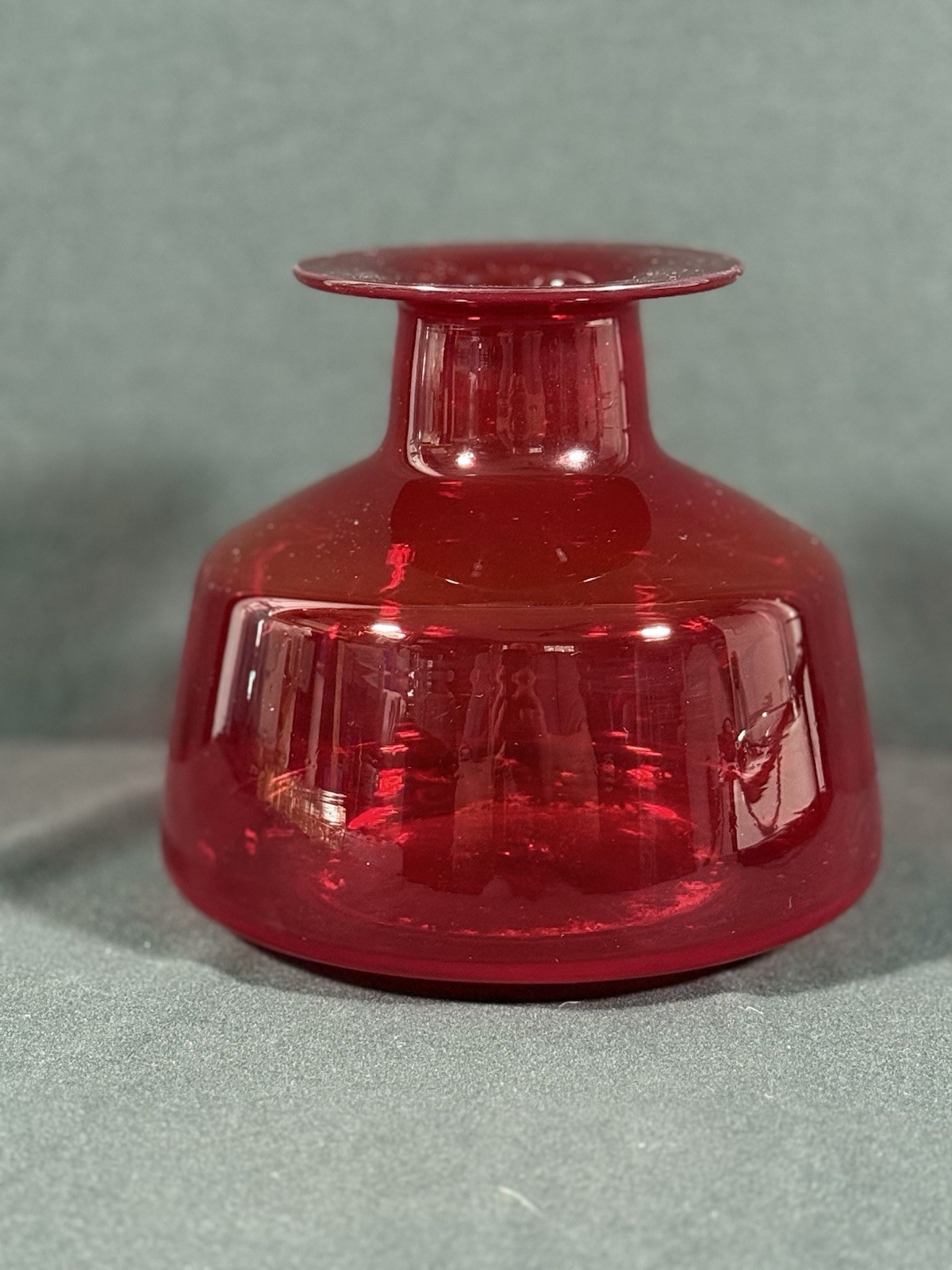 Rainbow-Viking Glass Co. Ruby Red Hand Blown Decanter No Stopper Vintage 60s MCM