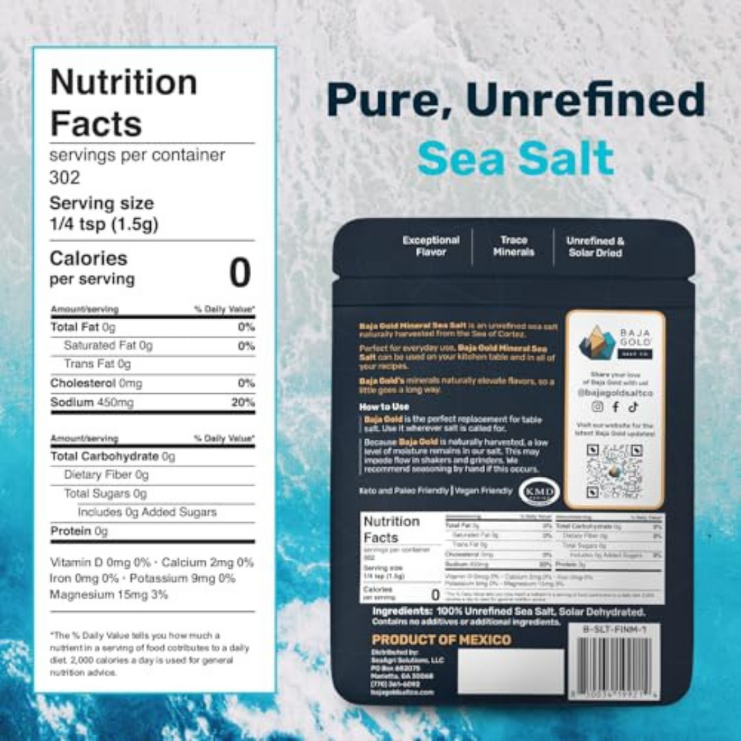 Baja Gold Mineral Sea Salt, Fine Grind, 1 Lb. Bag, Free Shipping! New!!!