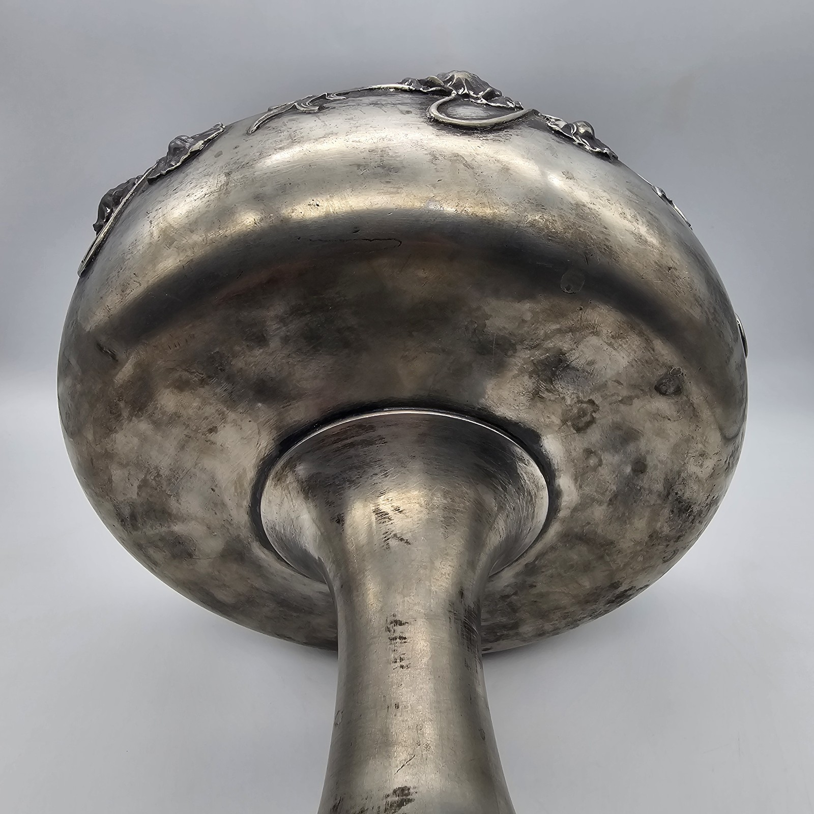 20th Century Art Nouveau Silverplate Pedestal Compote With Floral Relief