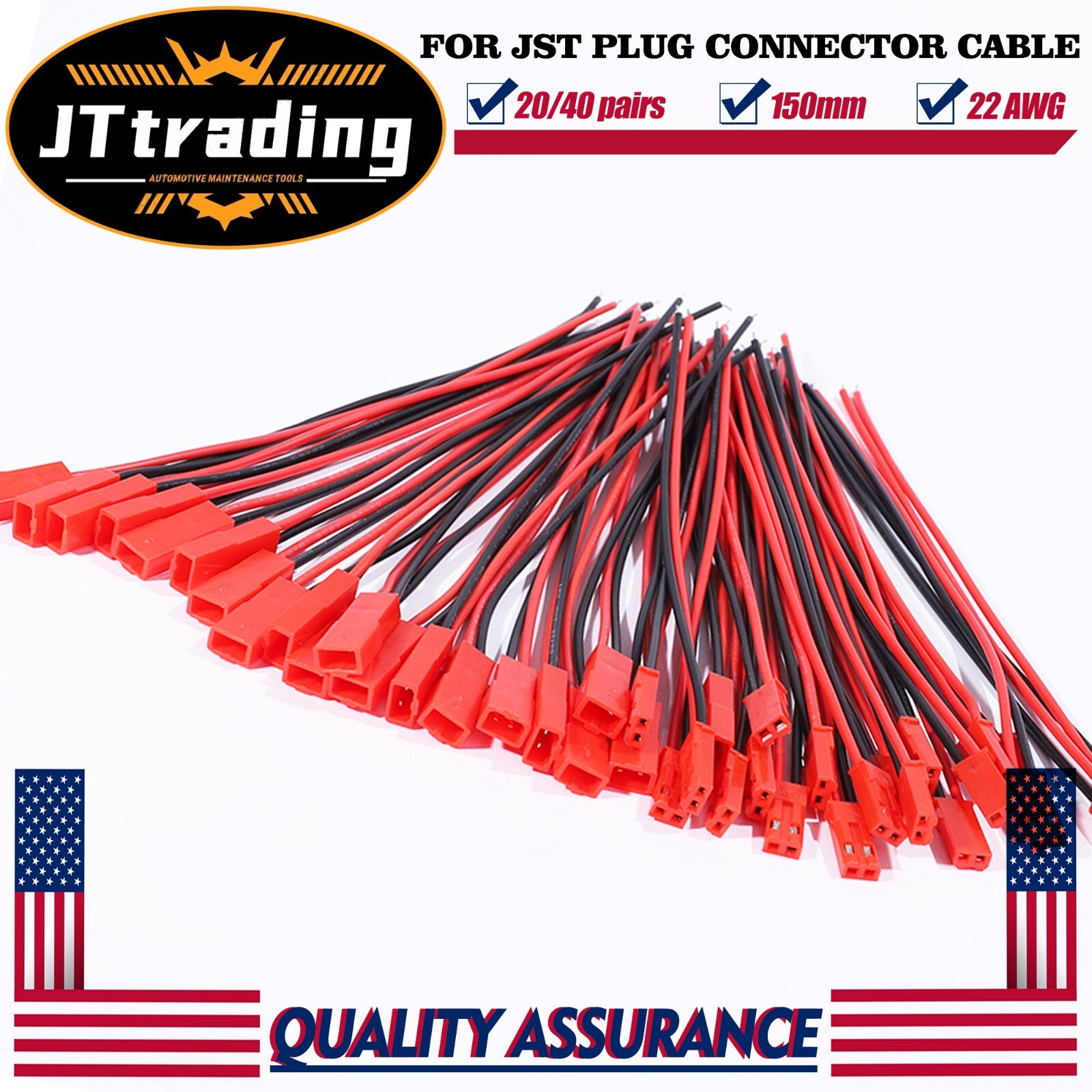 20/40 pairs for JST Plug Male &Female Connector 150mm Wire Cable RC Lipo Battery