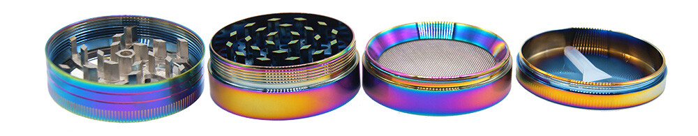 2" Tobacco Herb Spice Smoke W/ Handle Crank Metal Chromium Grinder Rainbow