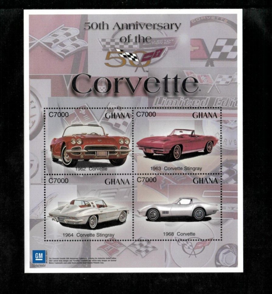 Ghana 2003 - Corvette Cars - Sheet of 4 Stamps - Scott #2378 - MNH