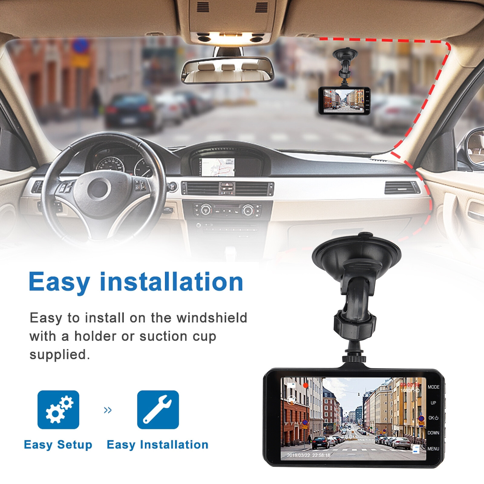4" 1080P Screen Dash Cam Dual Lens Car DVR Recorder Front and Rear Camera