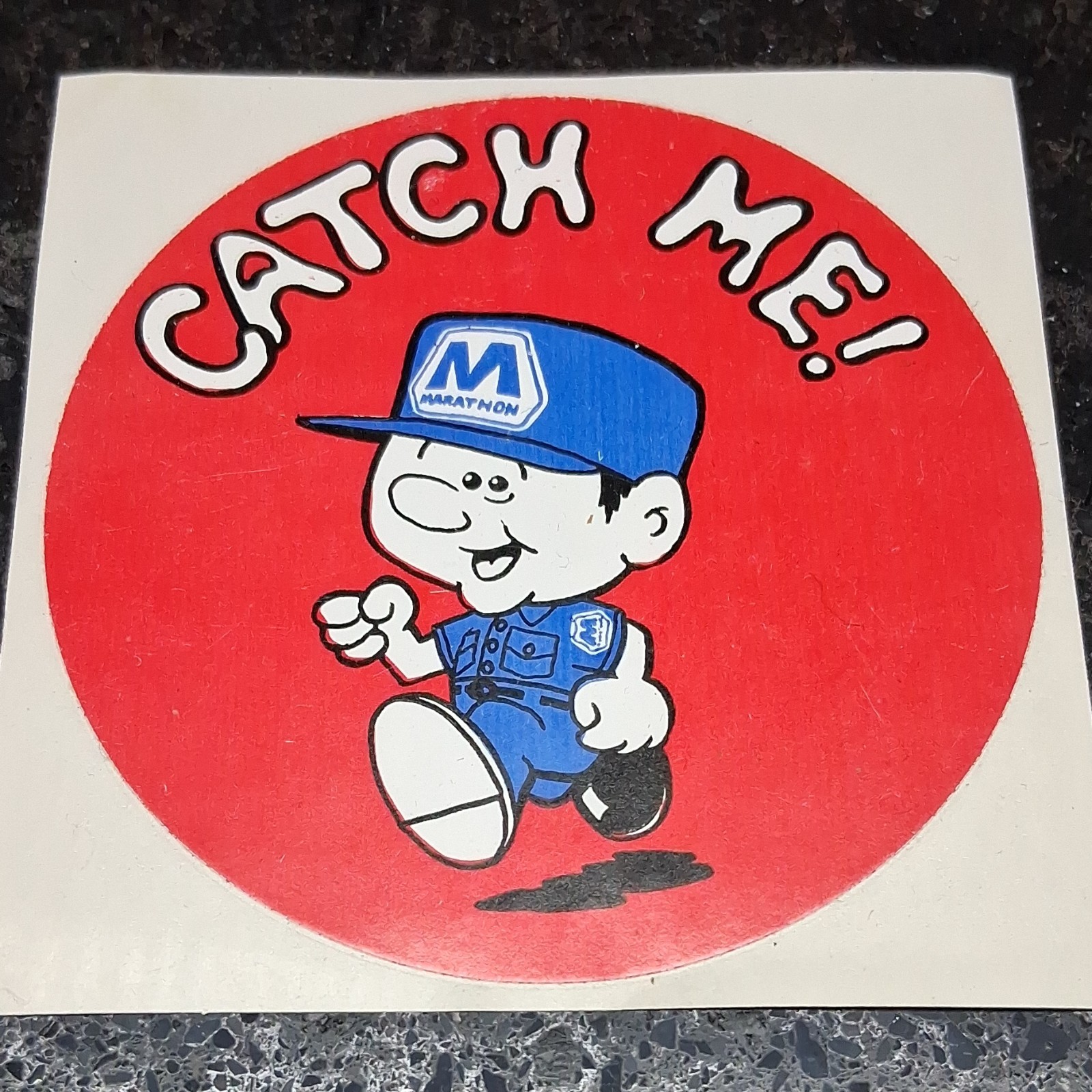 Marathon Gas & Oil Cartoon Character Stickers 'Whatta Hunk!' 'Catch Me!'