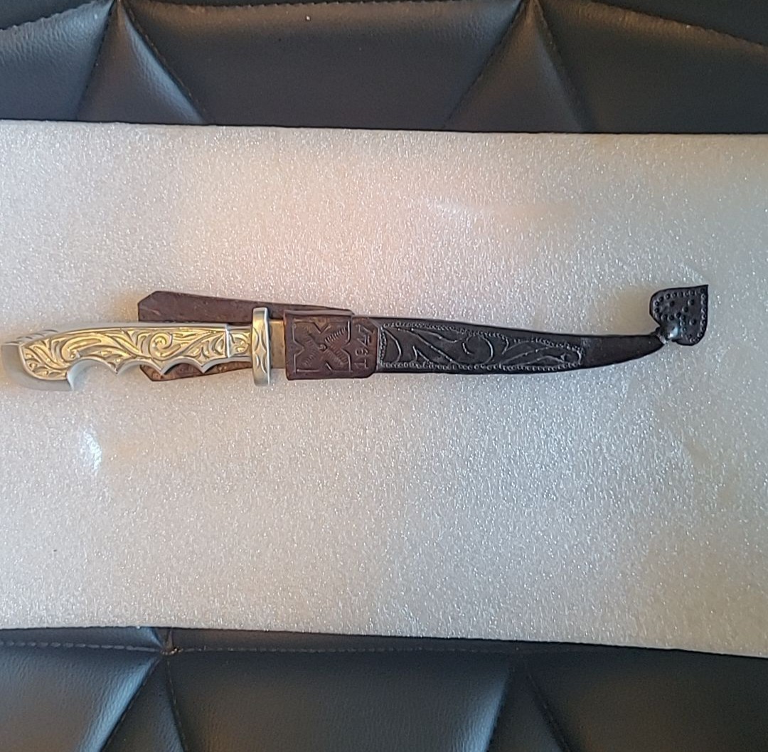 VTG 1940s Filipino Handmade Knife with Leather Sheath Used