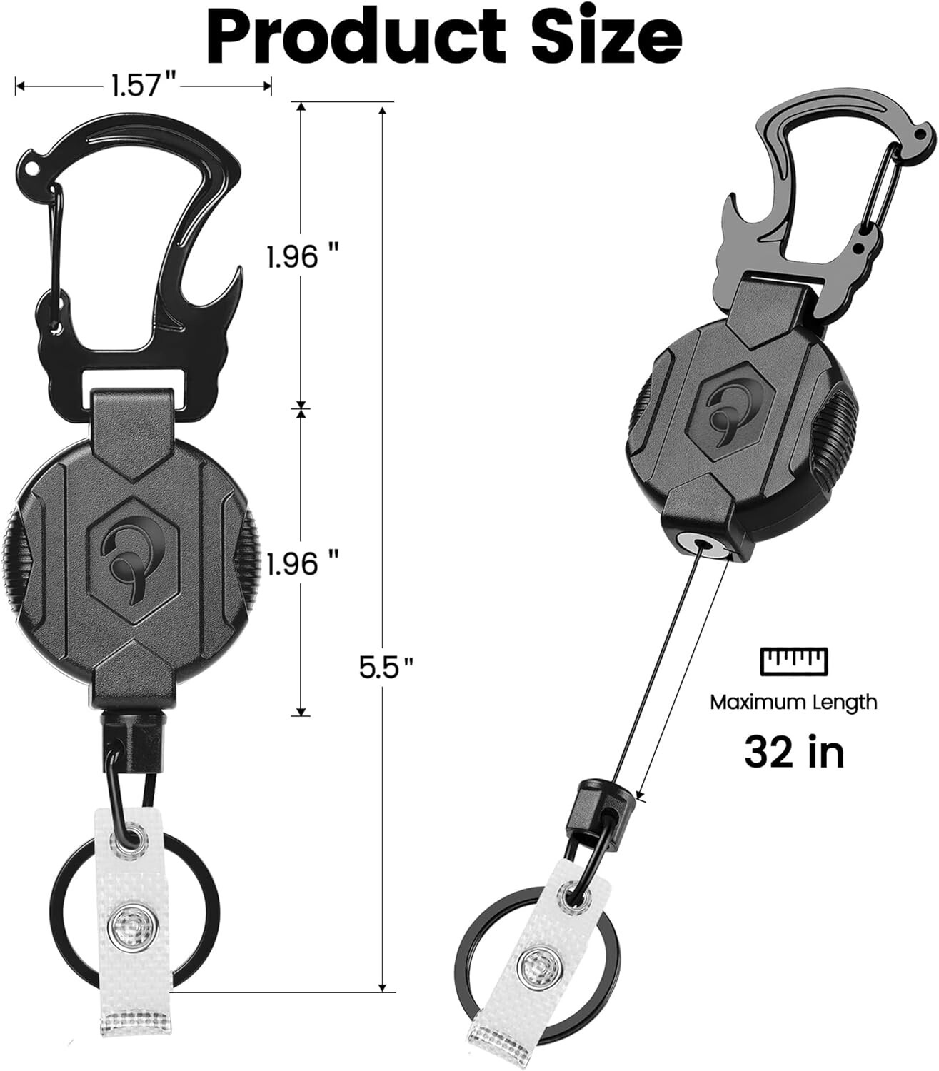 Heavy Duty 2 Pack Badge Holder Retractable Keychain w/ 32'' Steel Cord
