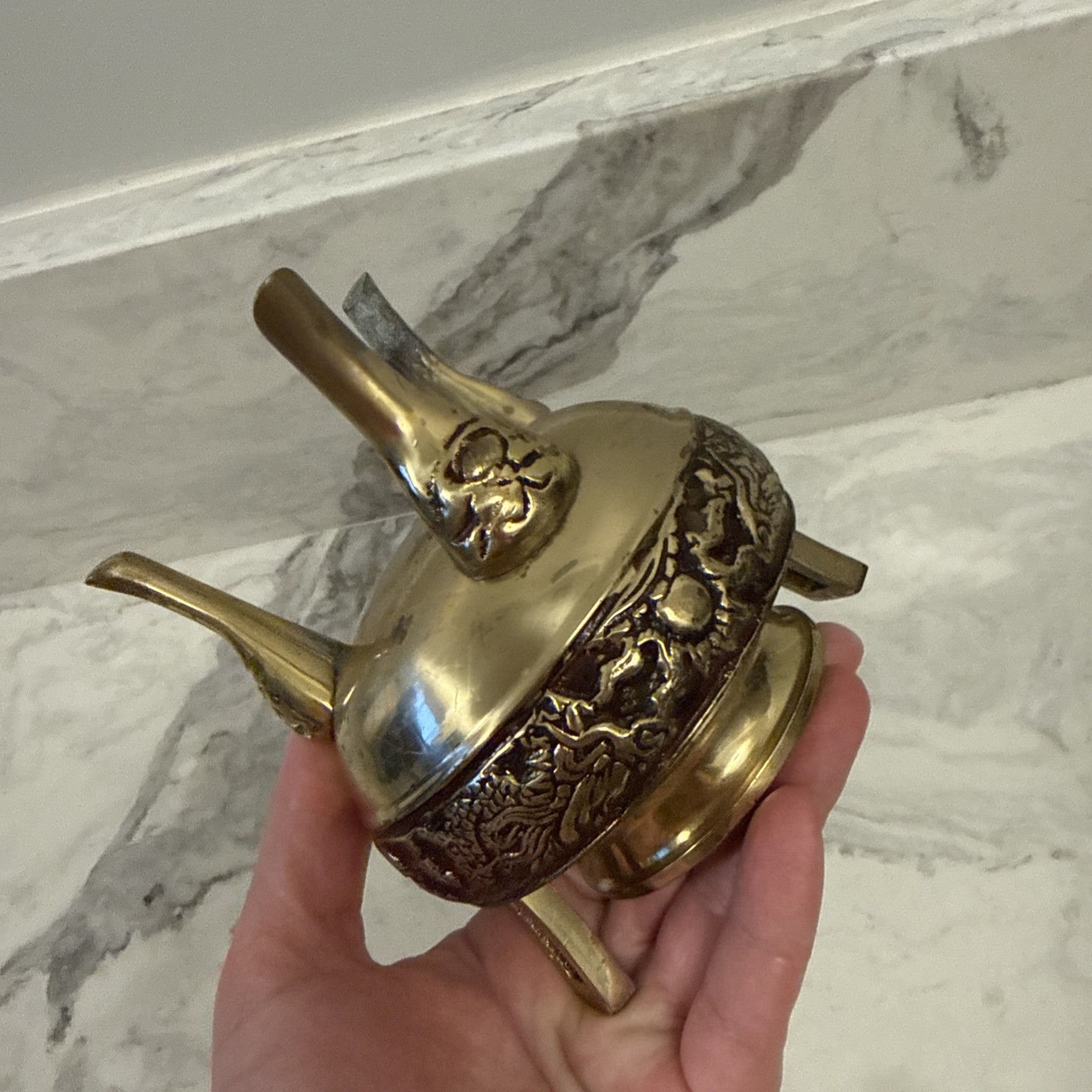 Old Chinese Metal Censer Foo Dog Dragon Motif Estate Find