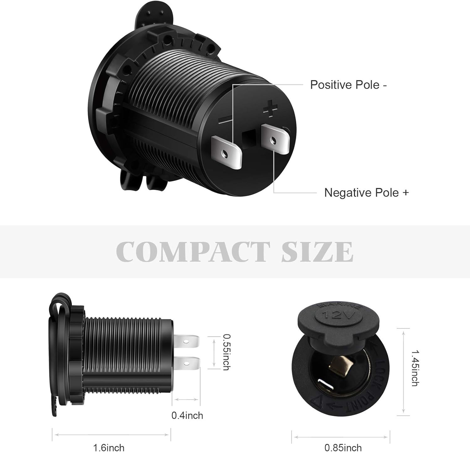 2PCS 12V Cigarette Lighter Socket Power Outlet Waterproof Car Marine