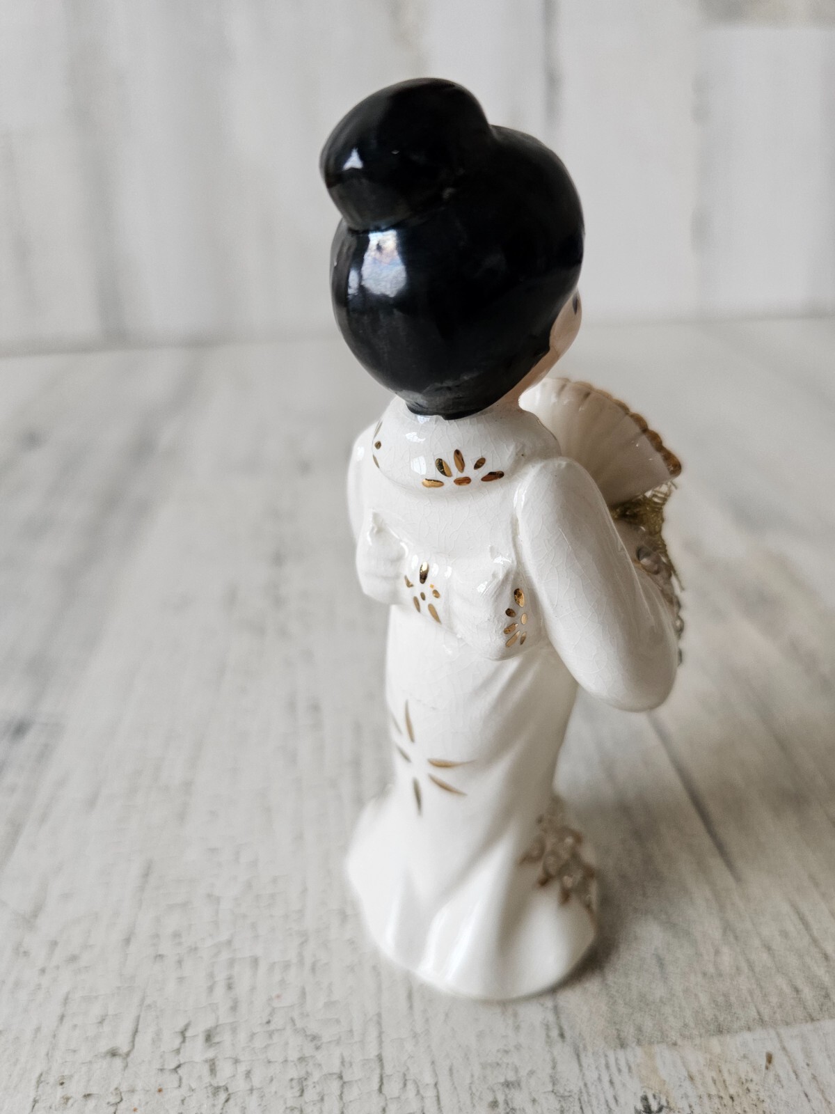 Lefton vintage geisha lady fan statue figurine rhinestone Japanese