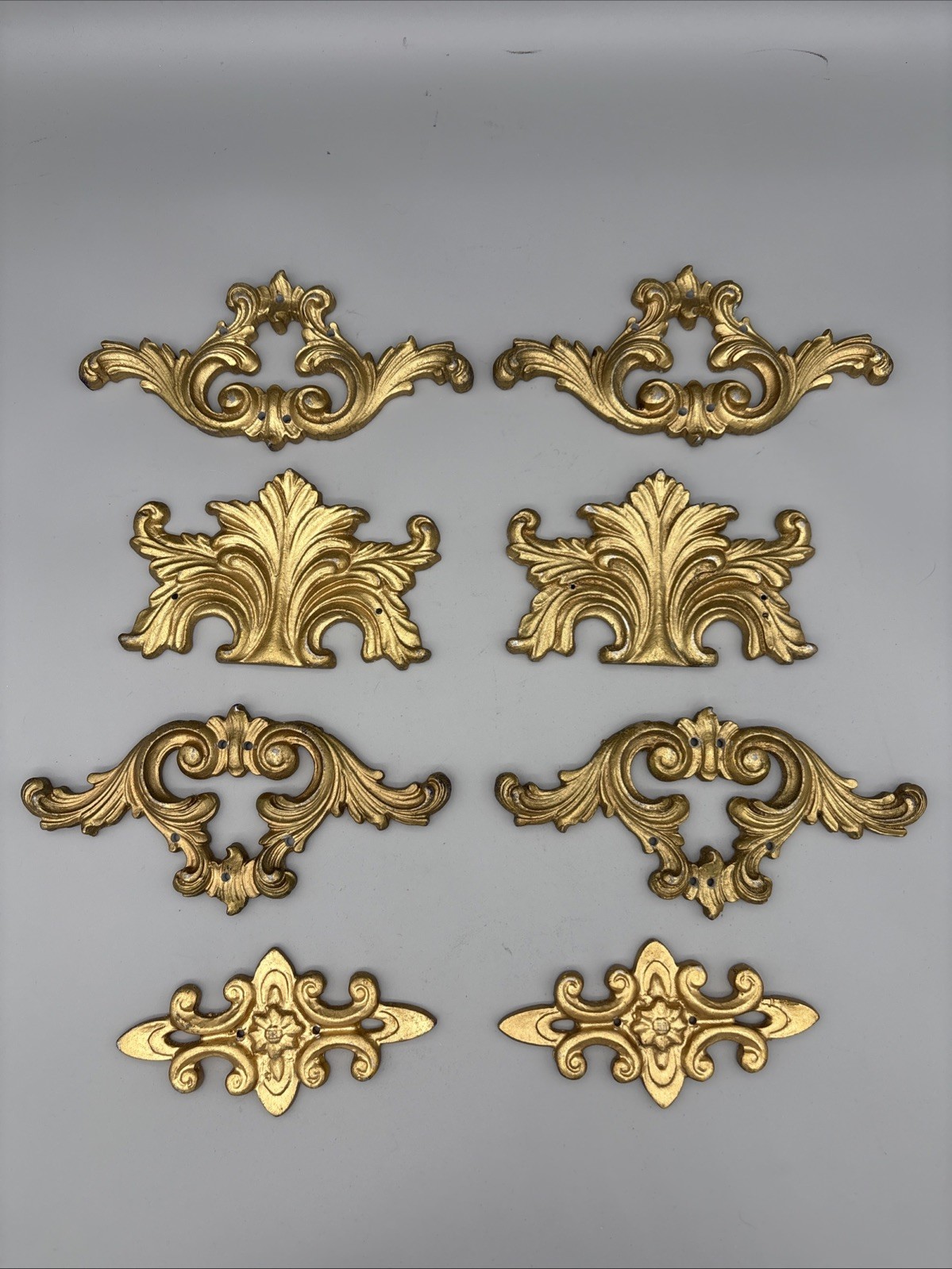 Vintage Brass Gold-tone Metal Decorative Wall Frame Accents - Lot of 8, 4 sets