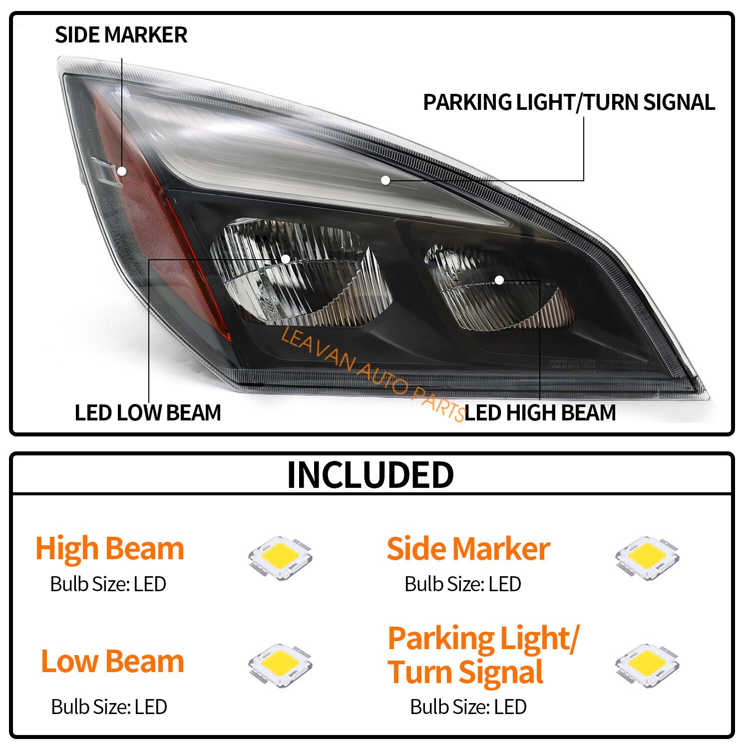 For 2018-2024 Freightliner Cascadia Full LED Black Housing Headlight Left Right