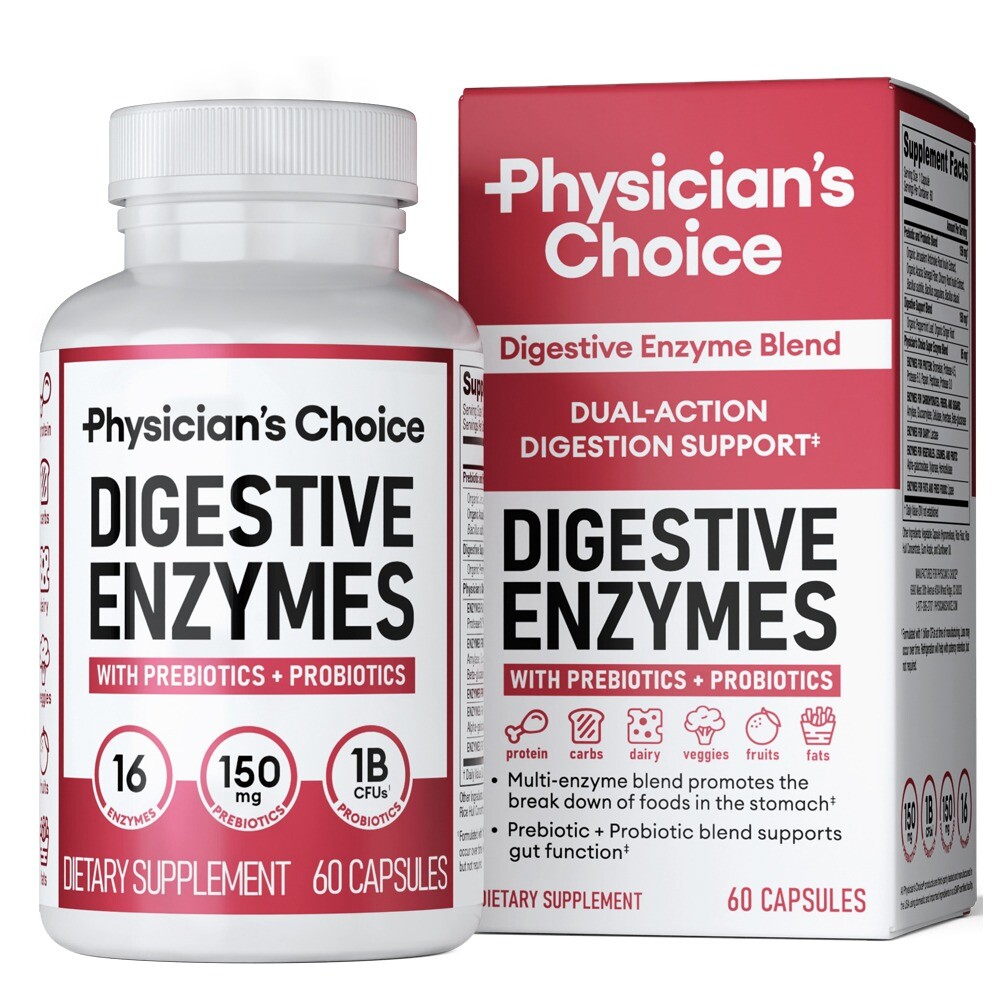 Physician's CHOICE Digestive Enzymes - Multi Enzymes, Organic Prebiotics - 60 CT