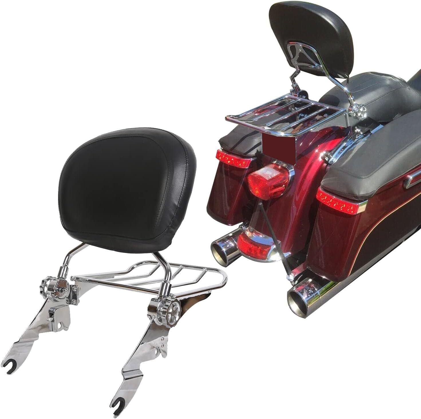 Adjustable Backrest Sissy Bar Luggage Rack For Harley Touring Road Glide 2009-24