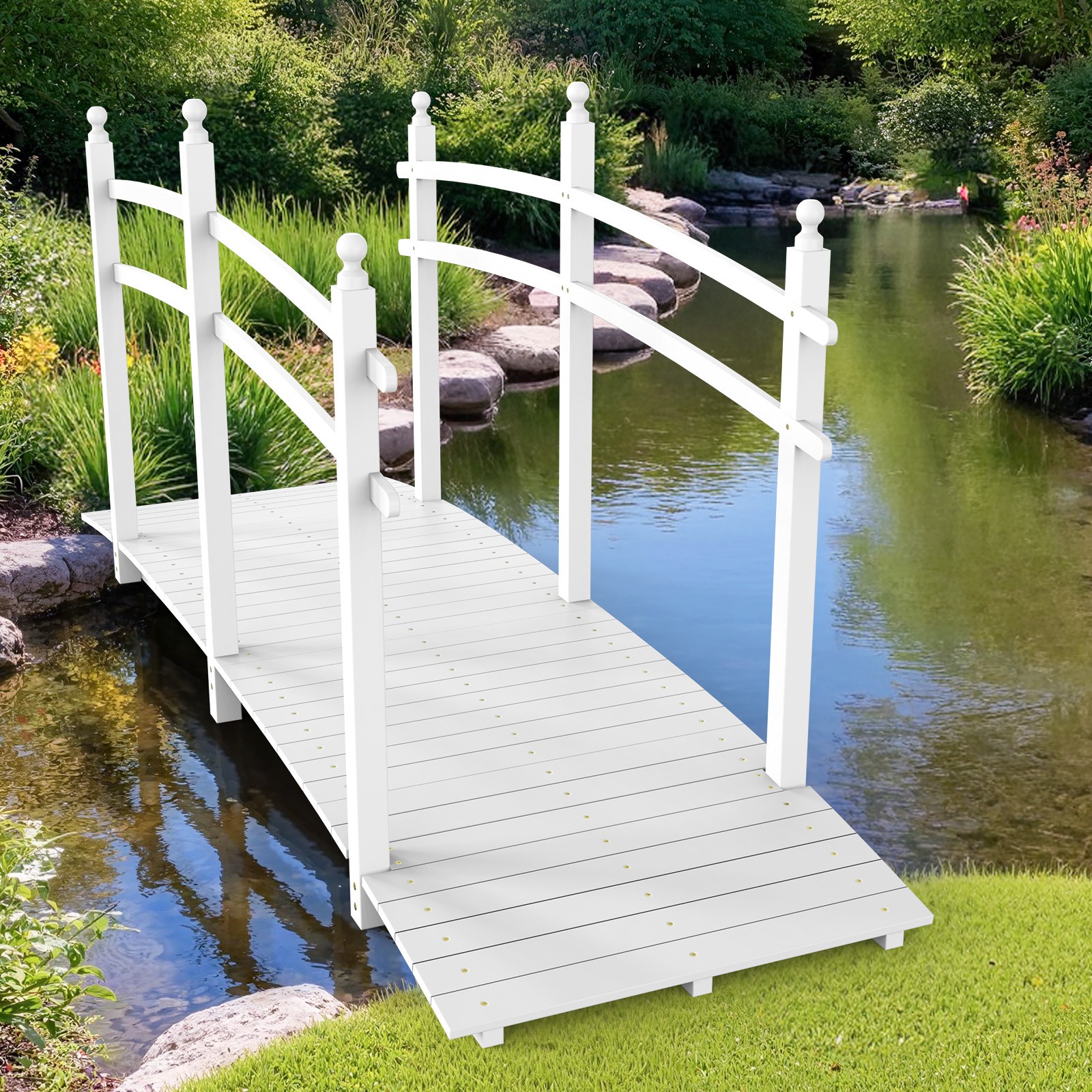 7.5FT Wooden Bridge w/ Handrails Decor Fir Wood for Yard Outdoor Garden Stable