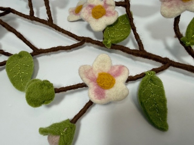 Felted Wool Cherry Blossom Stem, 31 x 12"
