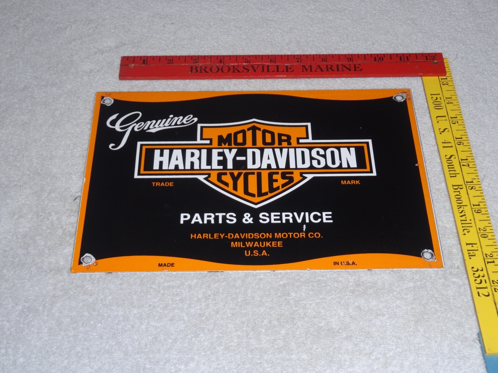 VINTAGE HARLEY DAVIDSON MOTORCYCLE PARTS 12" PORCELAIN METAL GASOLINE & OIL SIGN