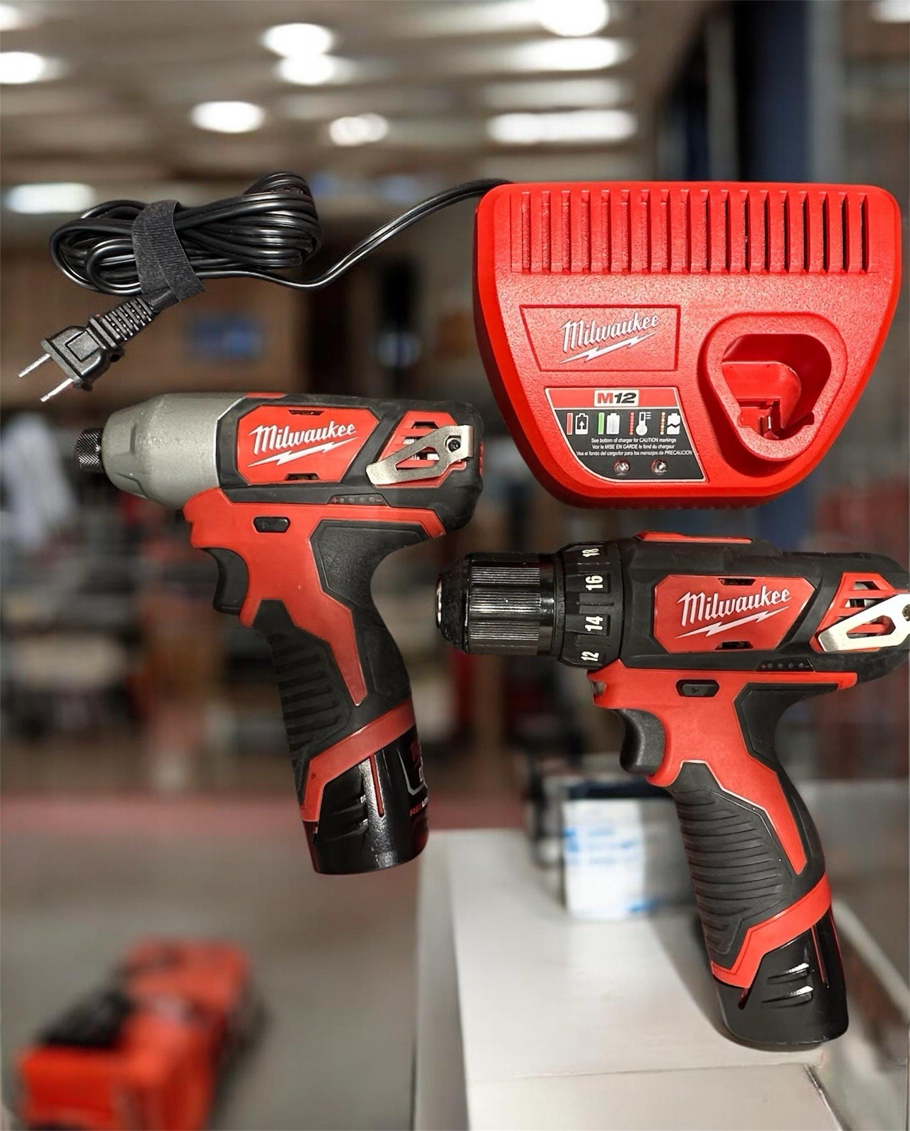 Milwaukee M12 Combo Kit Two Drills, Two Batteries, One Charger, Bag Not Included