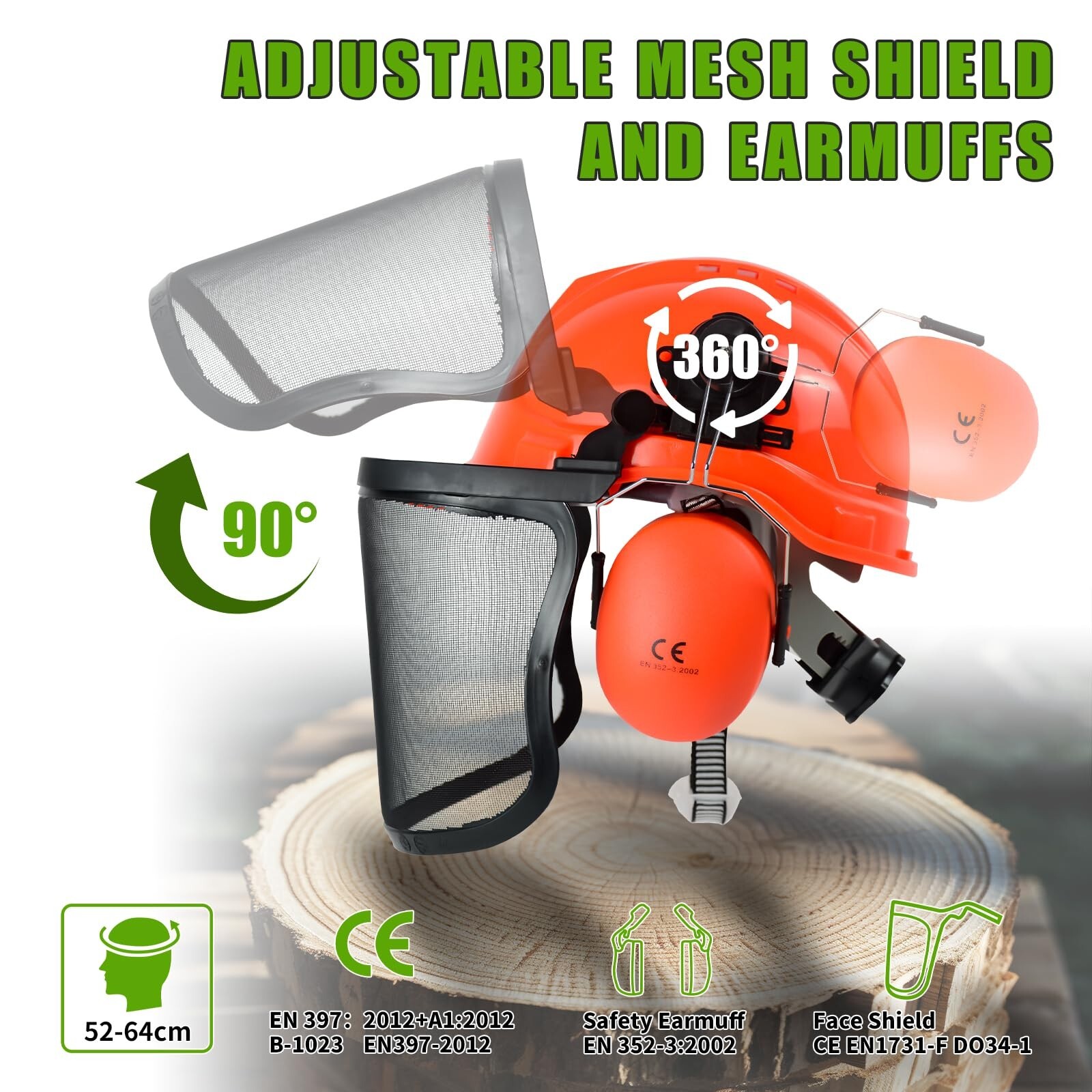 YesRight Chainsaw Helmet with Face and Ear Muffs Forestry Safety Helmet for Yard