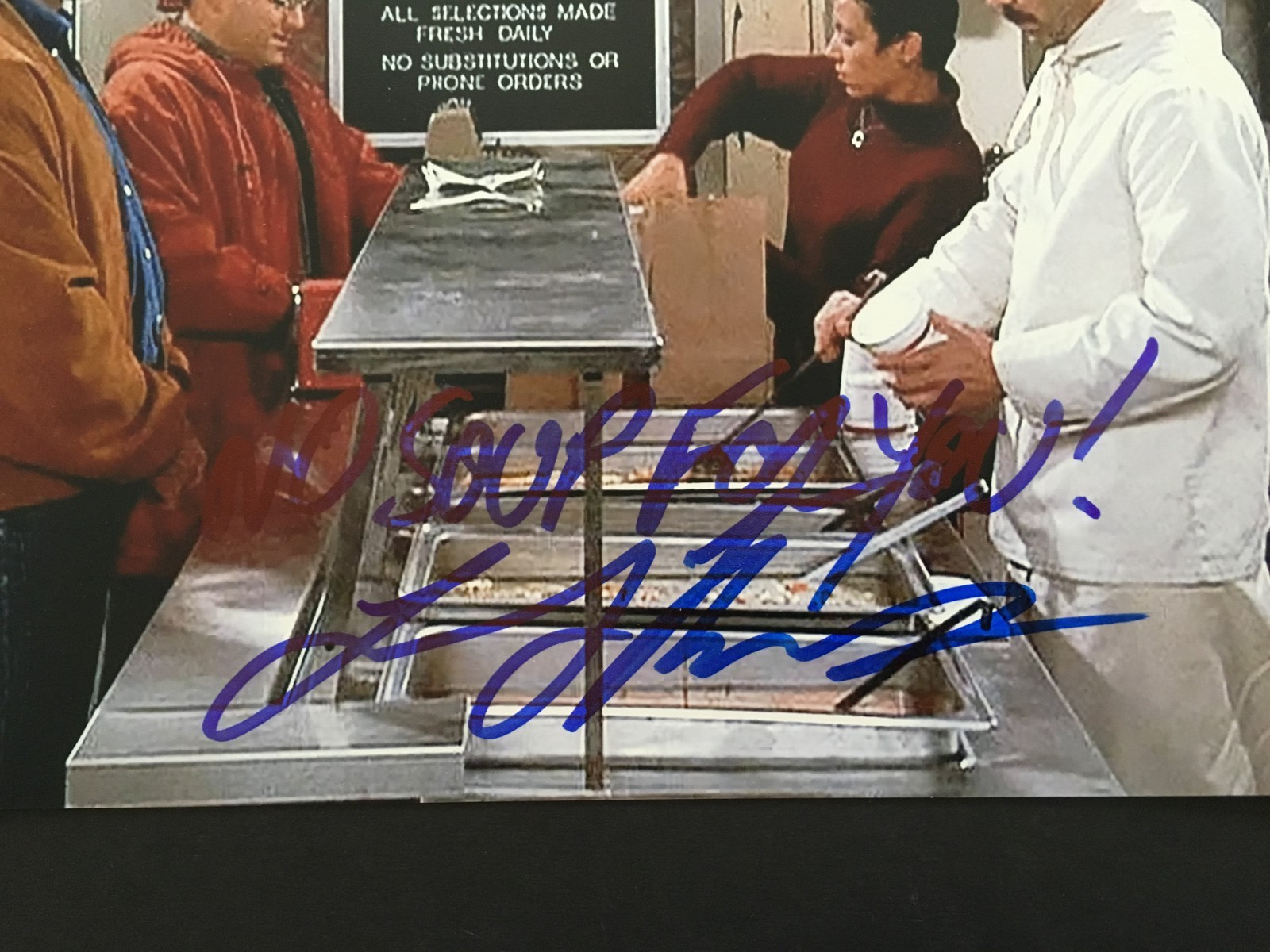 LARRY THOMAS "SOUP NAZI" AUTOGRAPHED " NO SOUP FOR YOU" 8 X 10 PHOTO