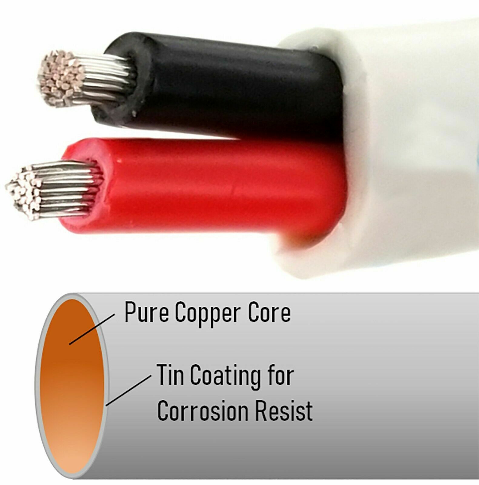 16 Gauge AWG Marine Grade Wire Cable Tinned OFC Copper Duplex 16/2 - 100 Feet
