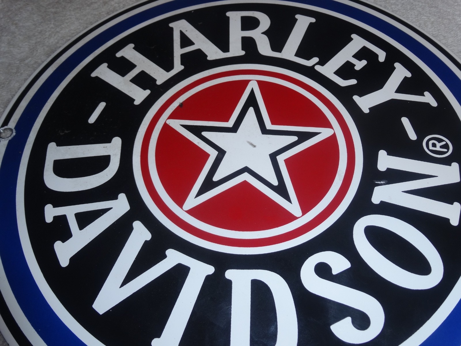 VINTAGE HARLEY DAVIDSON MOTORCYCLE 11 1/4" PORCELAIN METAL GASOLINE OIL HOG SIGN