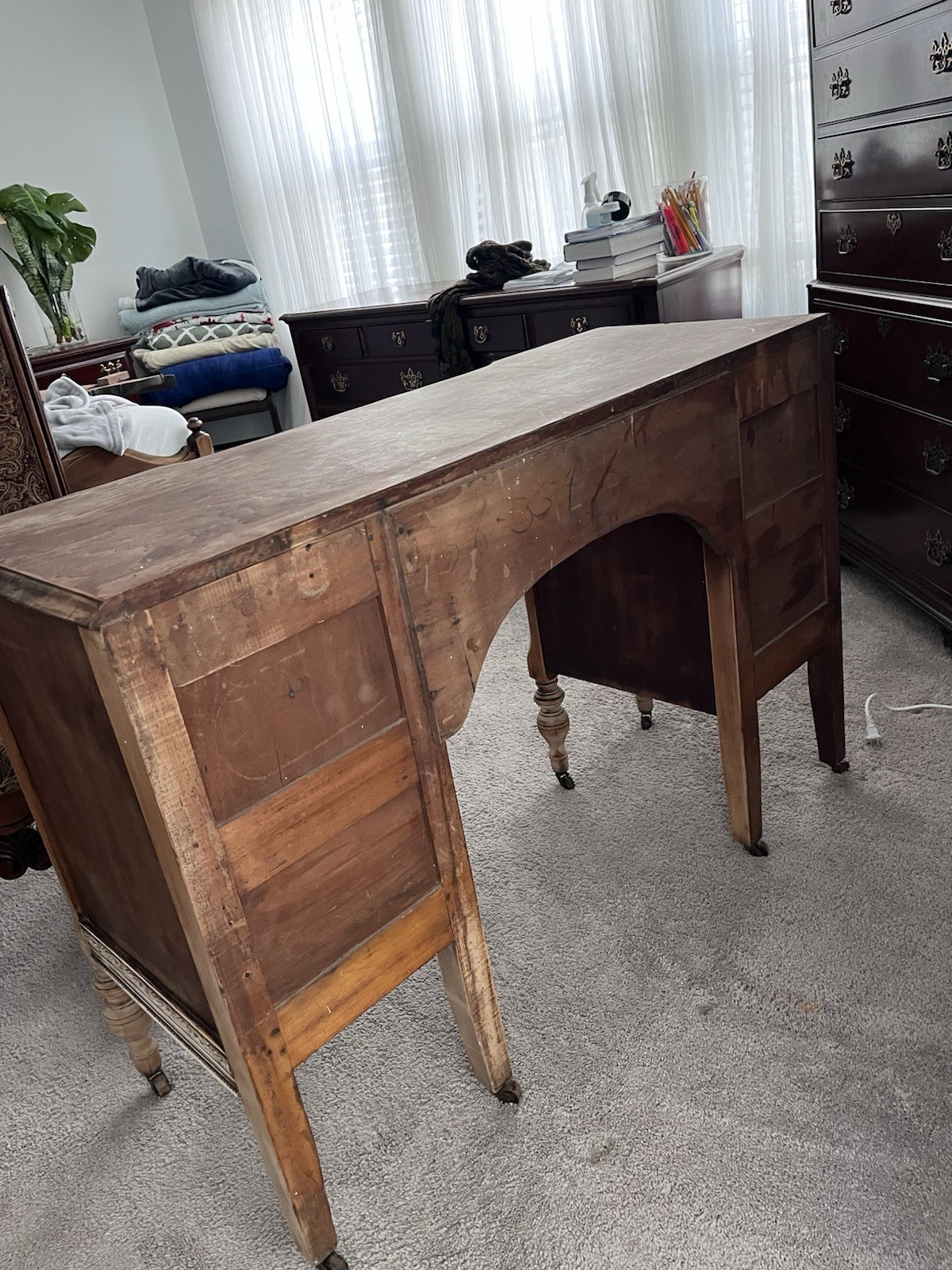 King Haase Antique Vanity with Mirror with Original Wooden Wheels. Very Rare